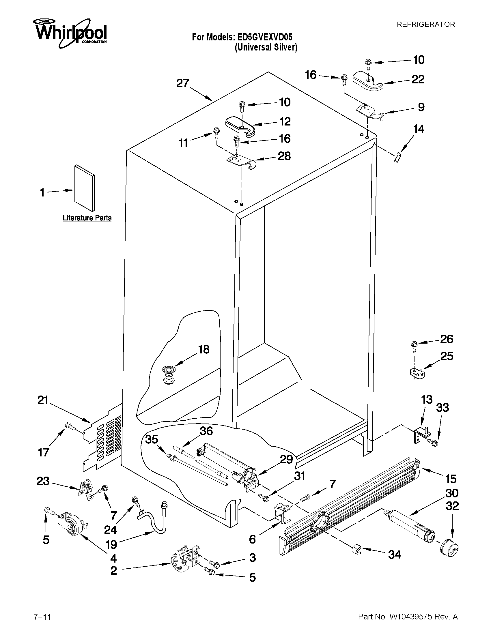 Whirlpool ED5GVEXVD05 cabinet parts diagram