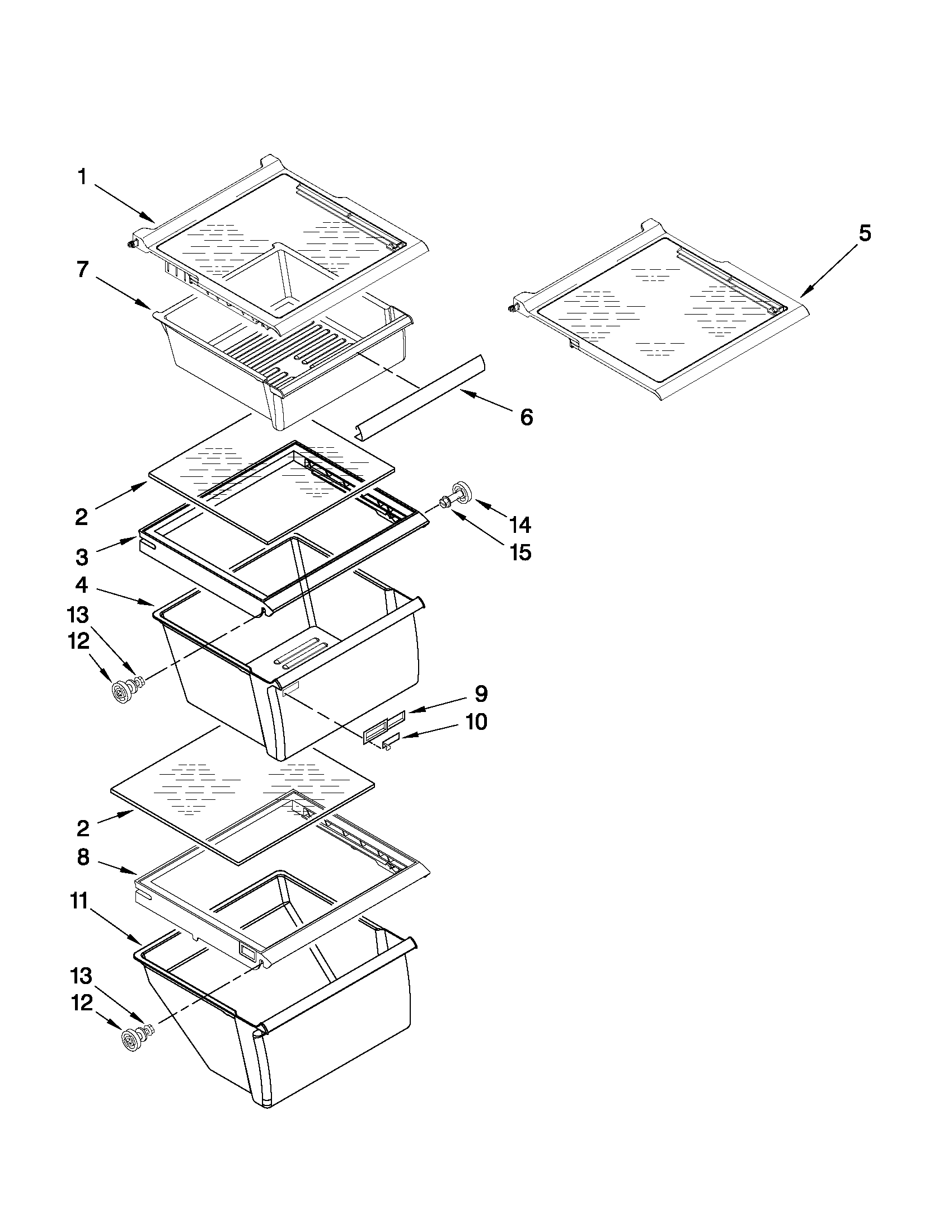 Whirlpool ED5GVEXVD05 refrigerator shelf parts diagram