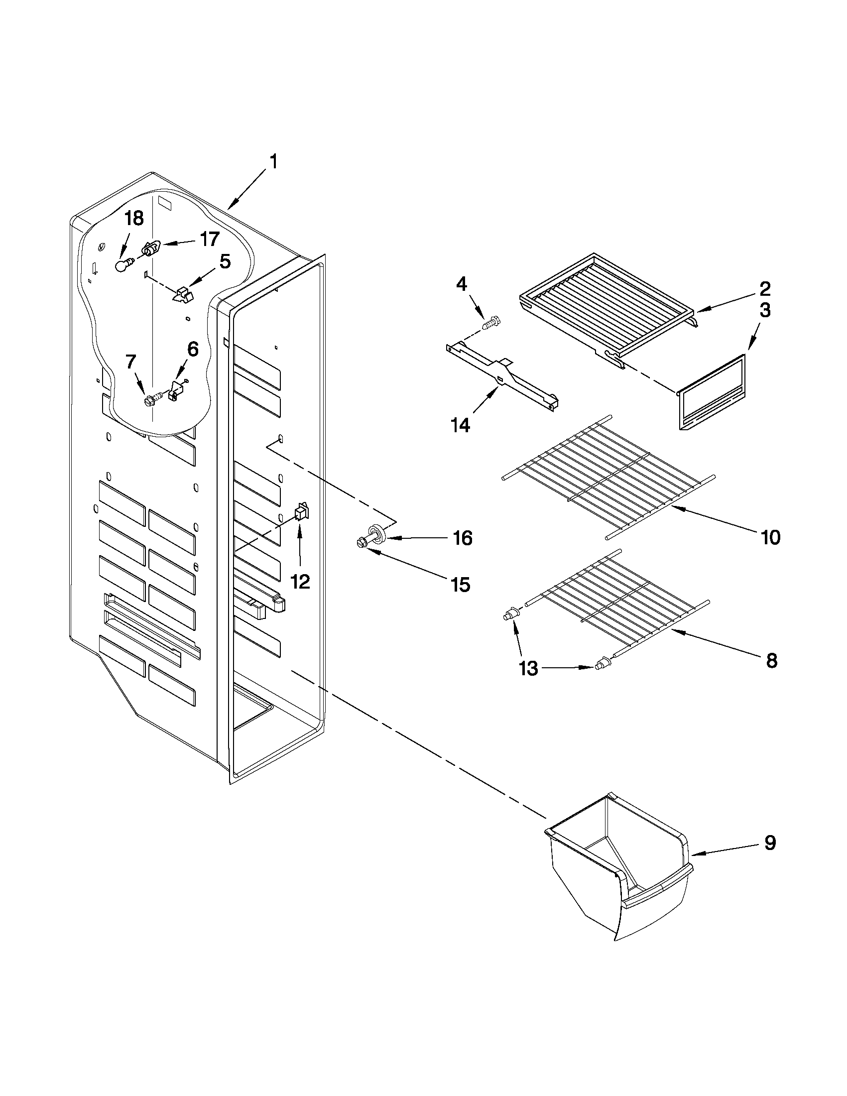 Whirlpool ED5GVEXVD05 freezer liner parts diagram