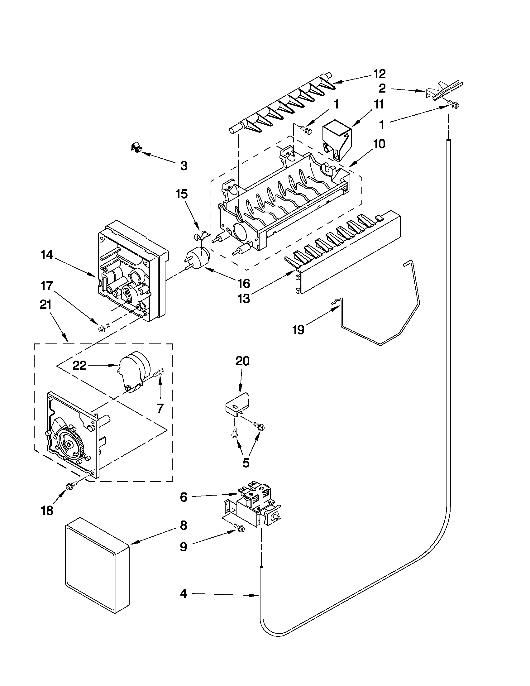 Whirlpool ED5GVEXVD05 icemaker parts diagram