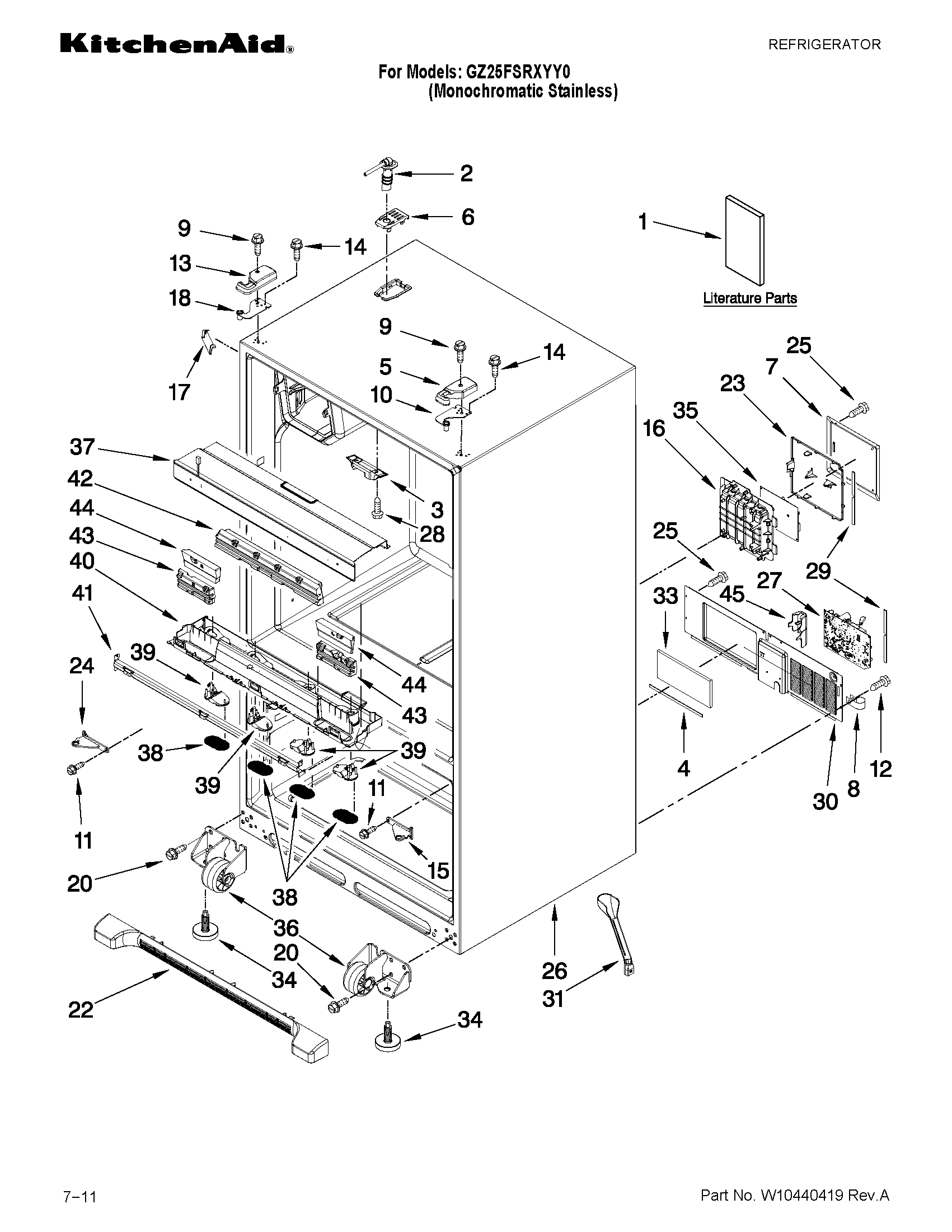 Whirlpool GZ25FSRXYY0 cabinet parts diagram
