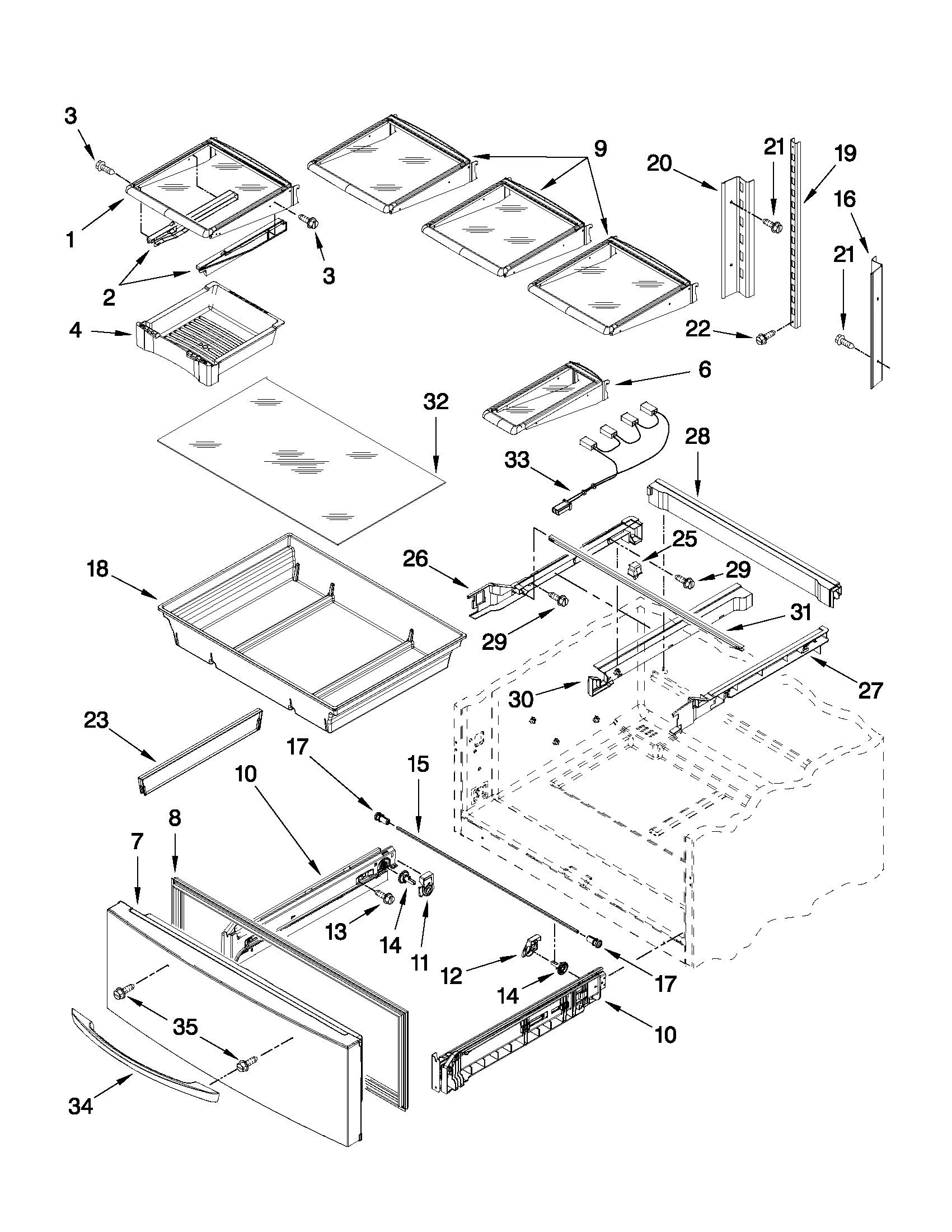 Whirlpool GZ25FSRXYY0 shelf parts diagram