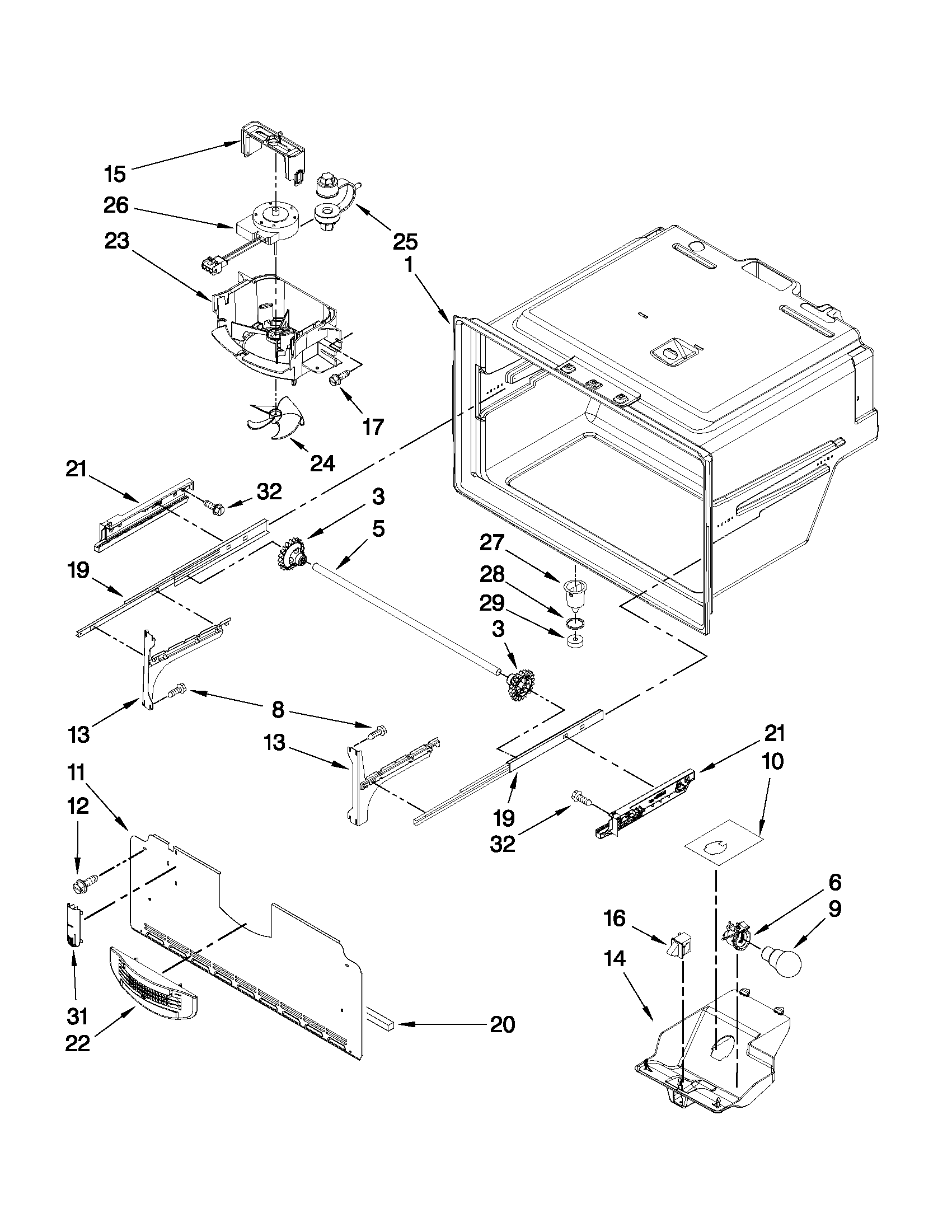 Whirlpool GZ25FSRXYY0 freezer liner parts diagram