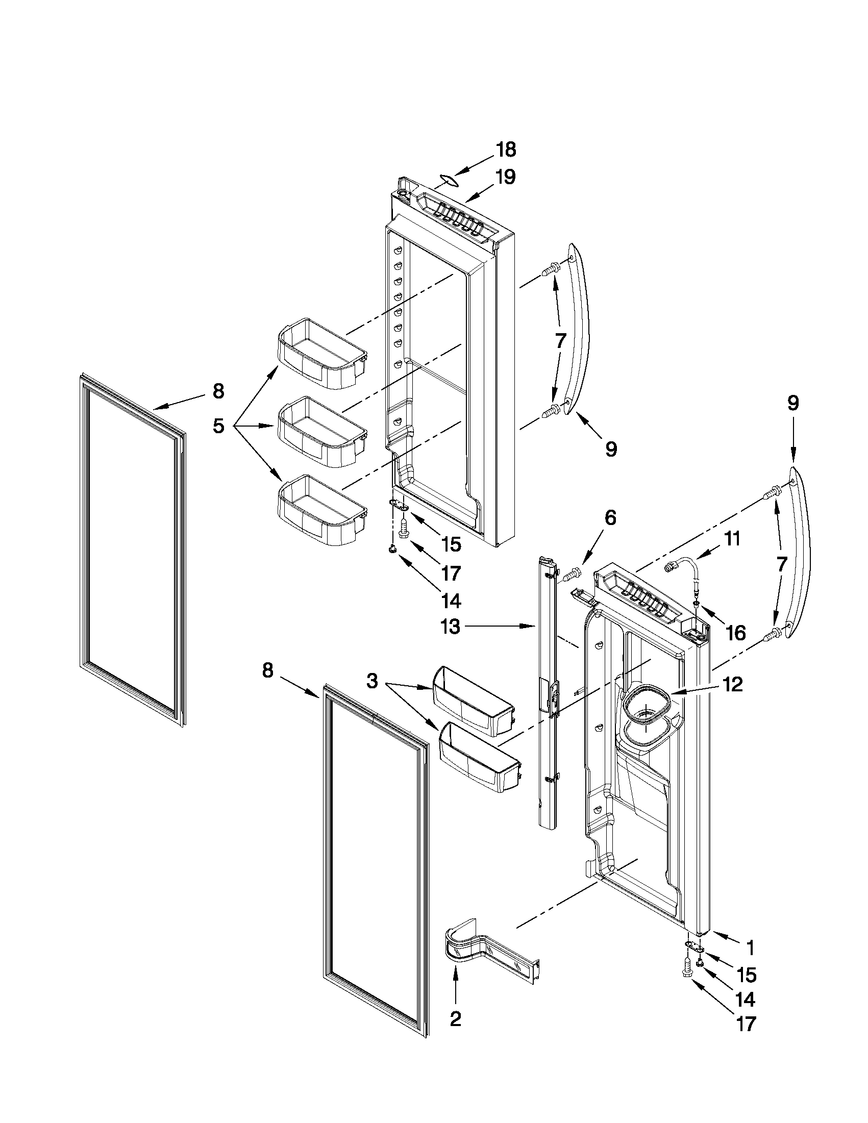 Whirlpool GZ25FSRXYY0 refrigerator door parts diagram