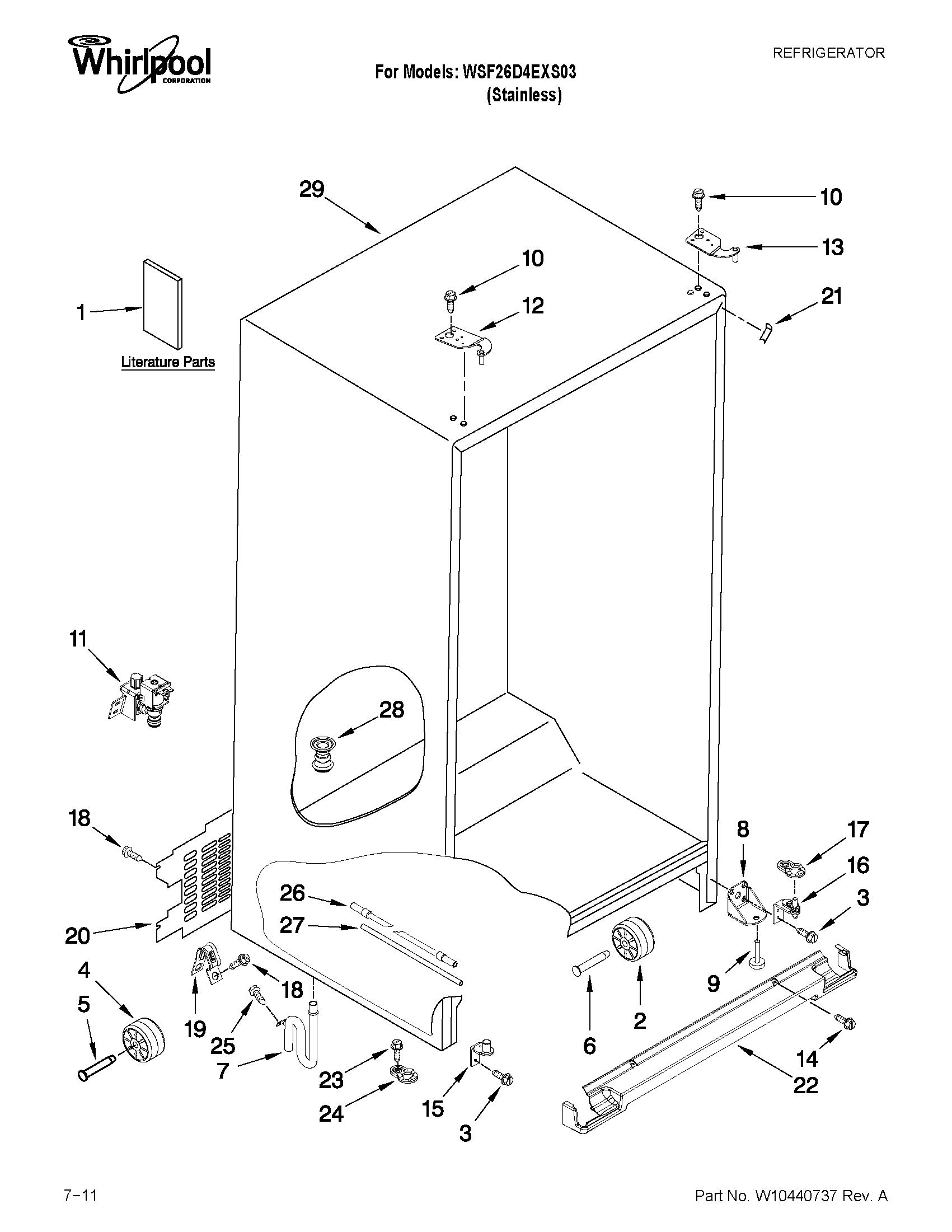 Whirlpool WSF26D4EXS03 cabinet parts diagram