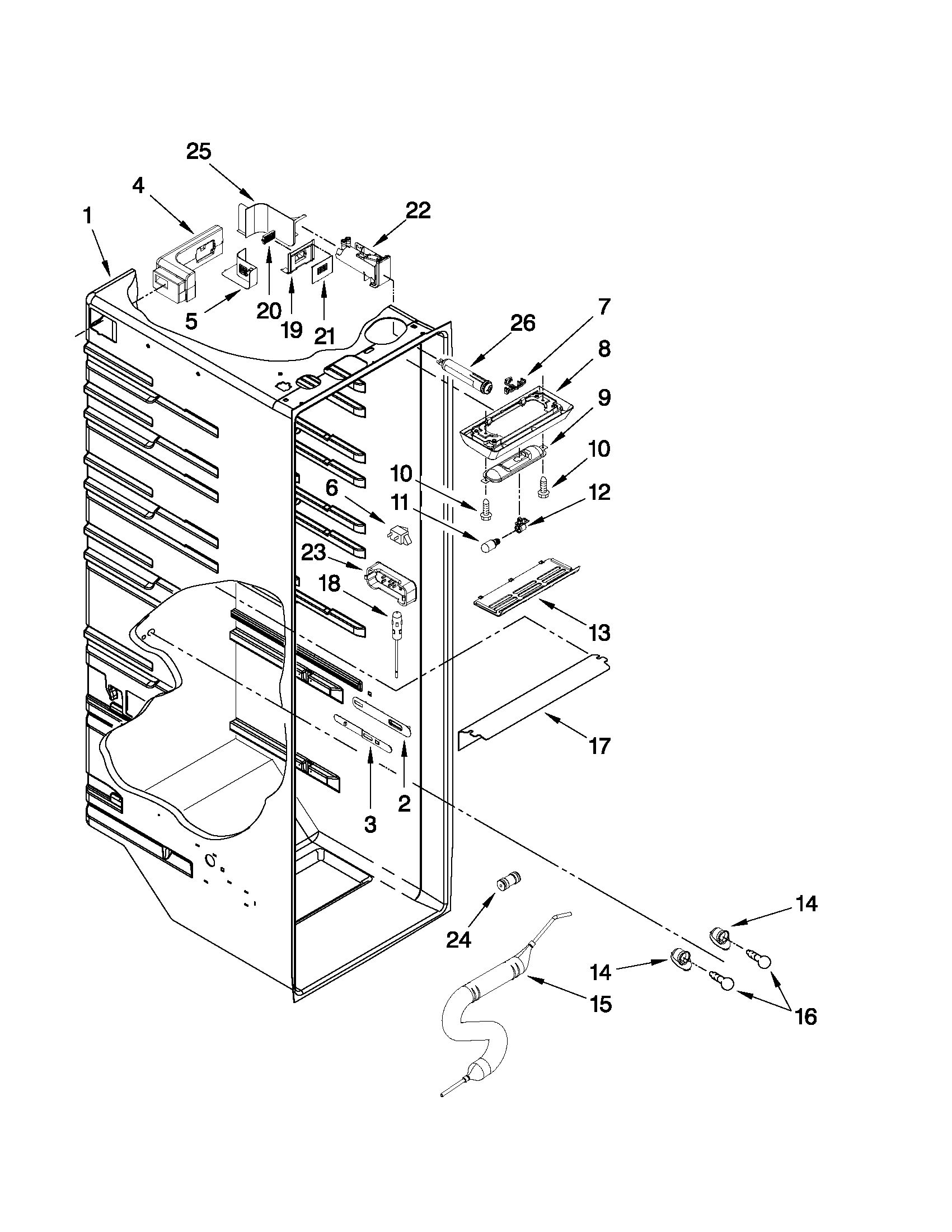 Whirlpool WSF26D4EXS03 refrigerator liner parts diagram
