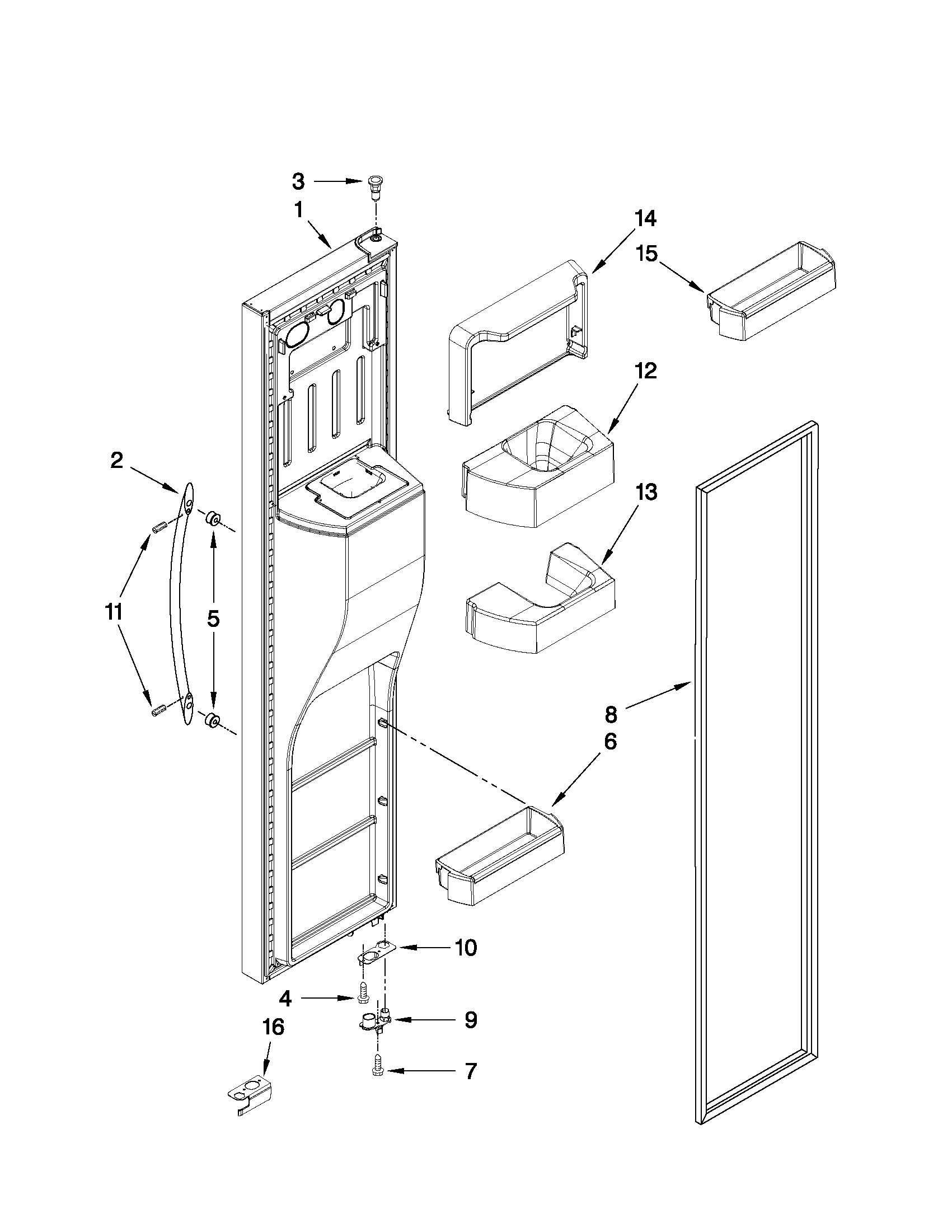 Whirlpool WSF26D4EXS03 freezer door parts diagram