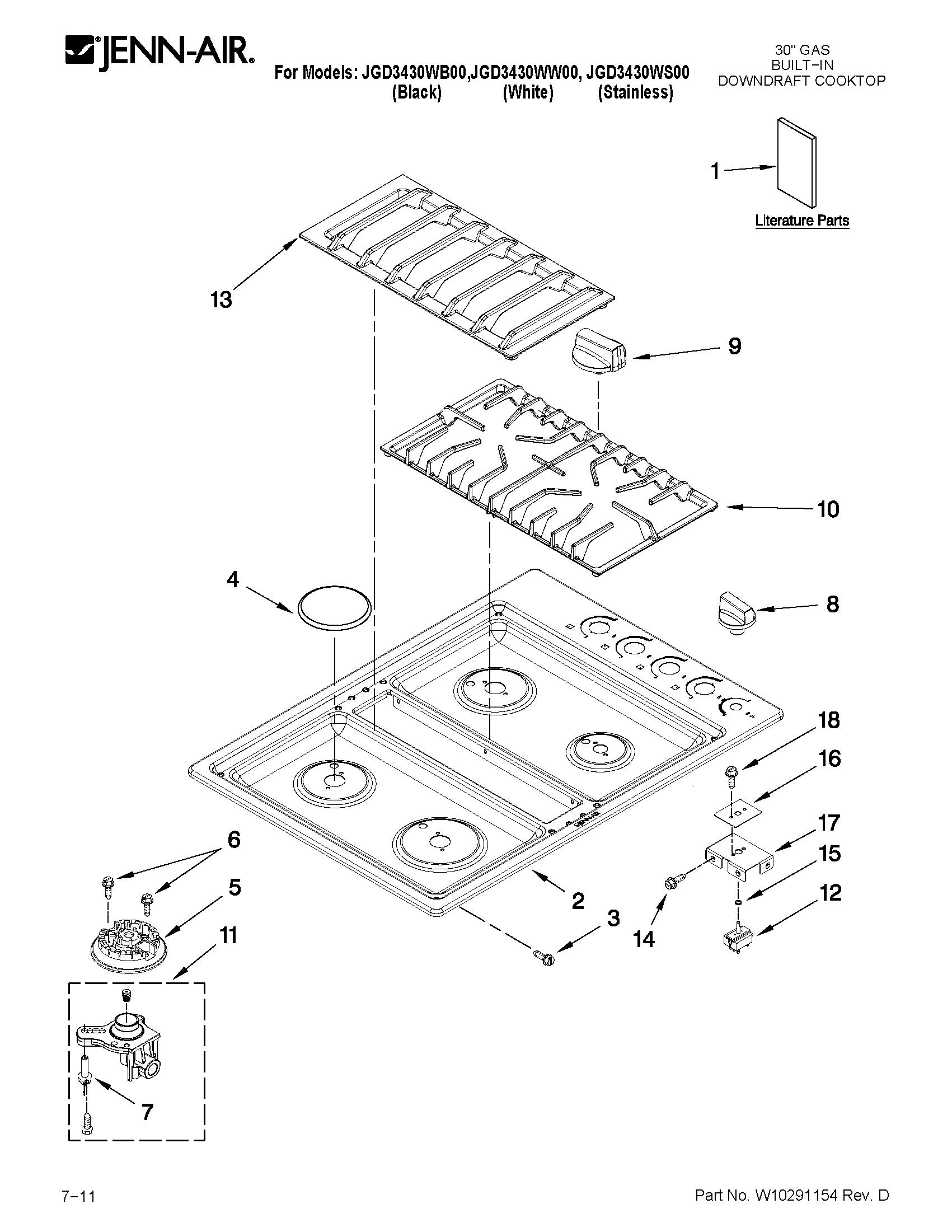 Jenn-Air JGD3430WB00 cooktop parts diagram