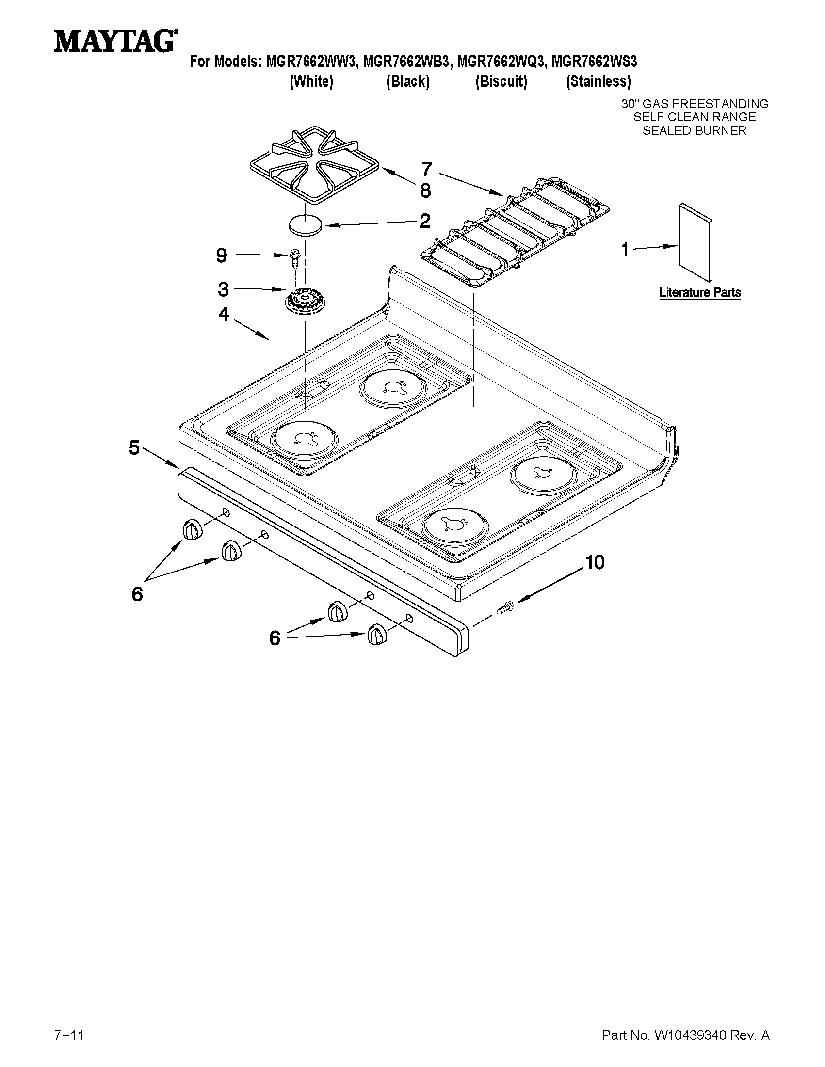Maytag MGR7662WW3 cooktop parts diagram