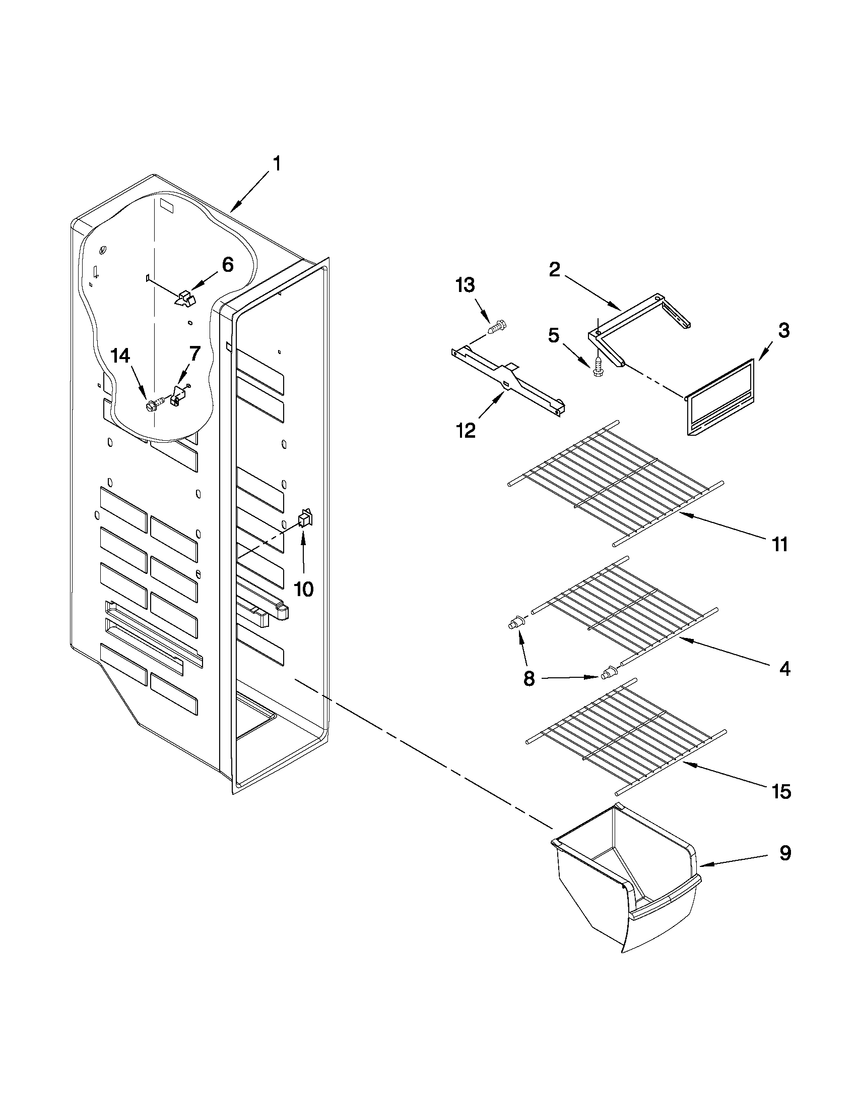 Whirlpool ED2KVEXVQ01 freezer liner parts diagram