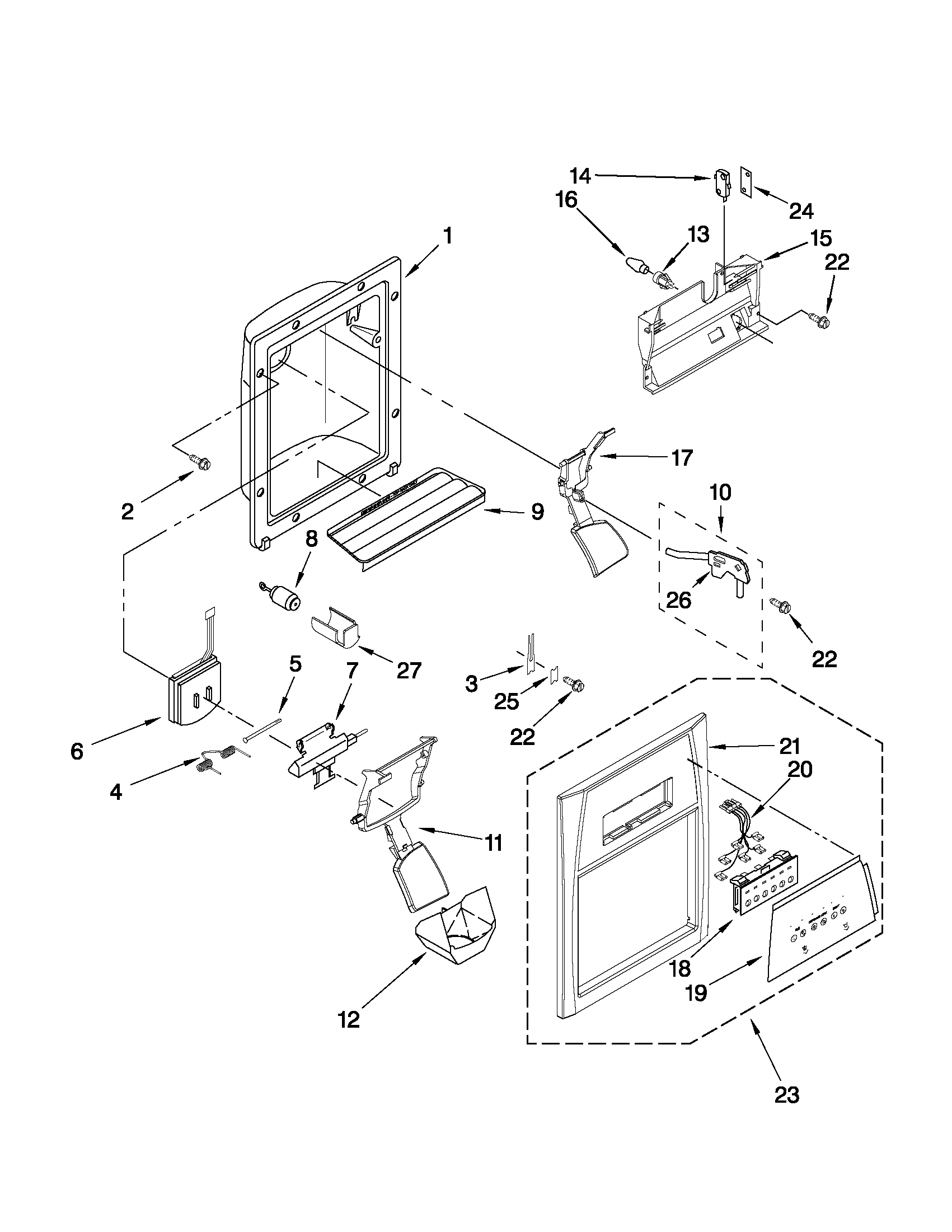 Whirlpool ED2KVEXVQ01 dispenser front parts diagram