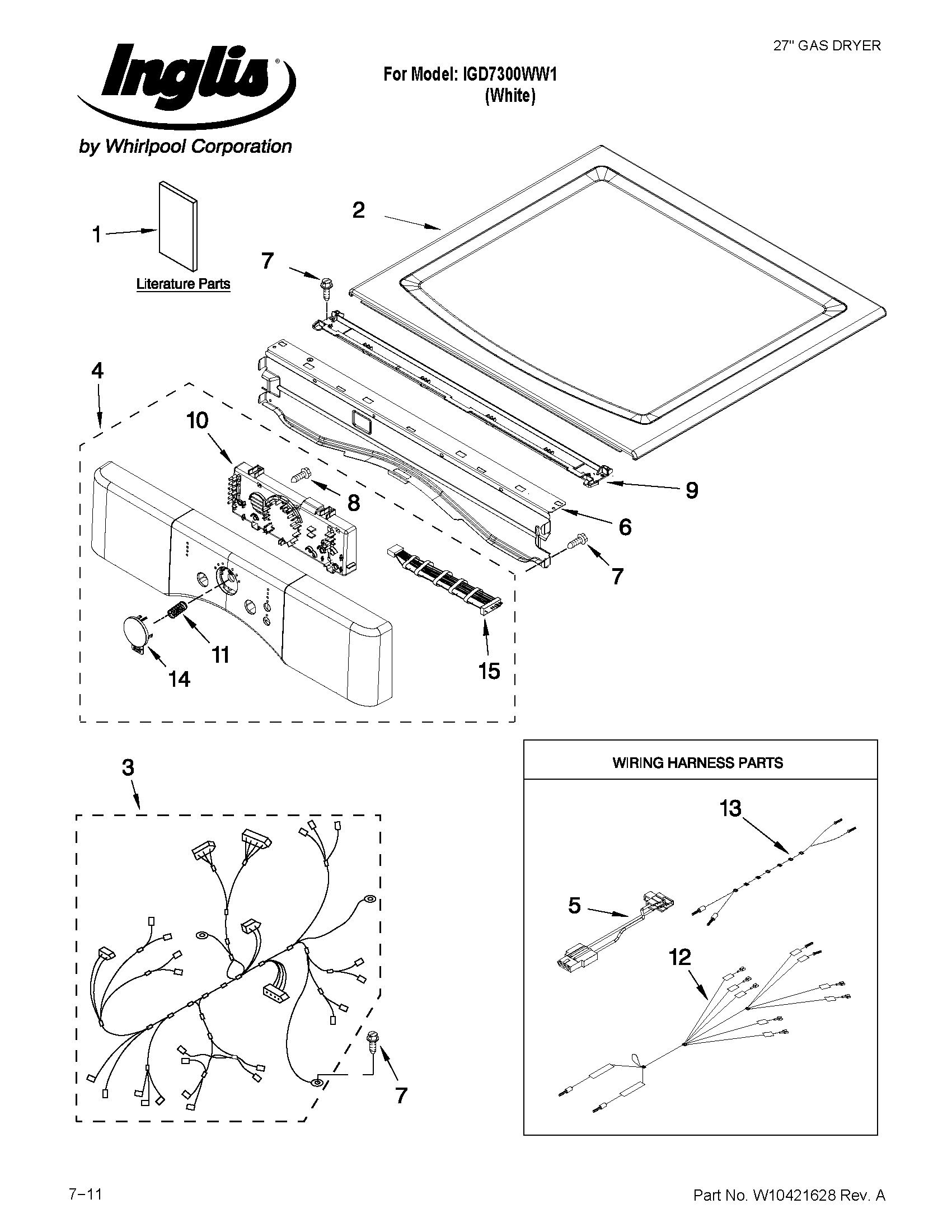 Inglis IGD7300WW1 top and console parts diagram