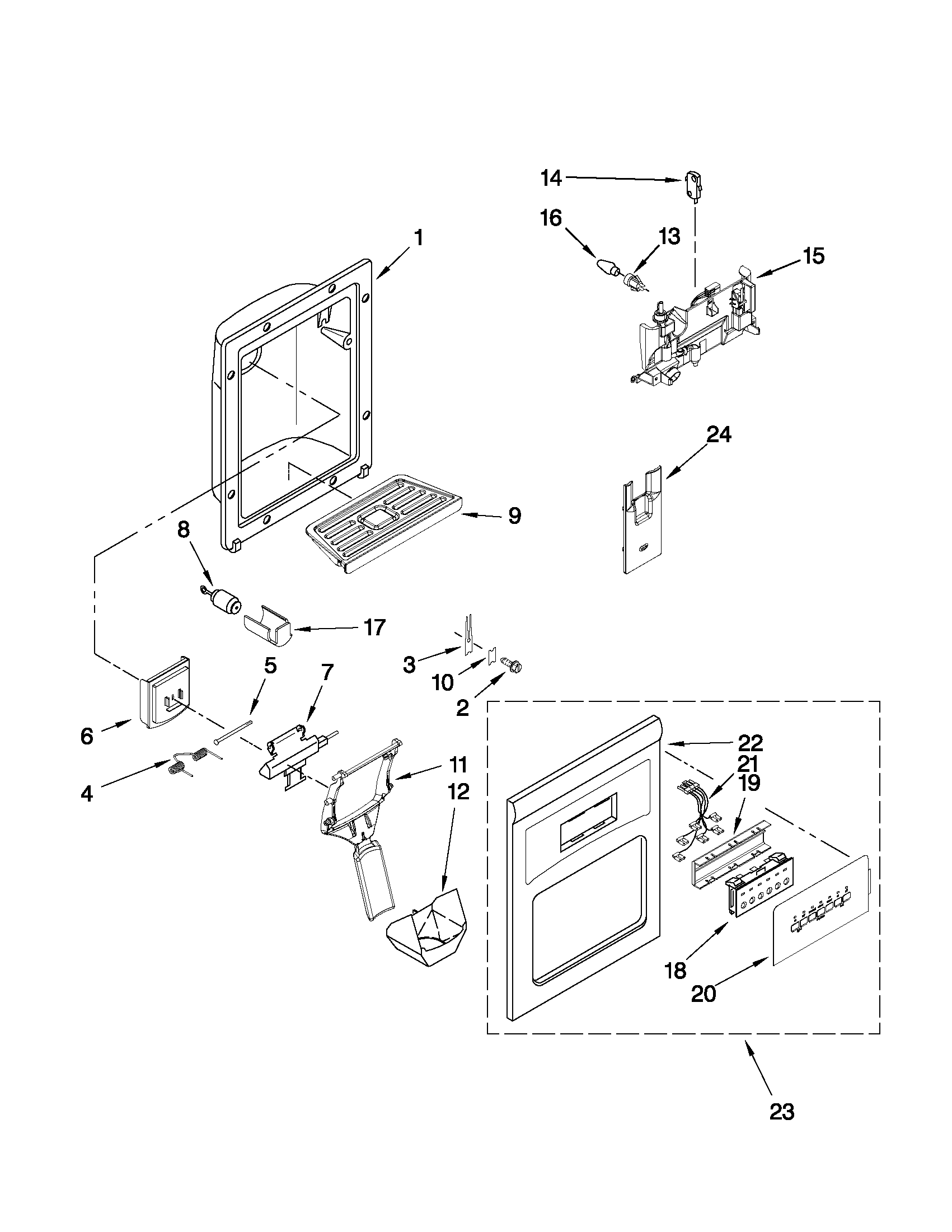 Maytag MSD2272VES02 dispenser front parts diagram