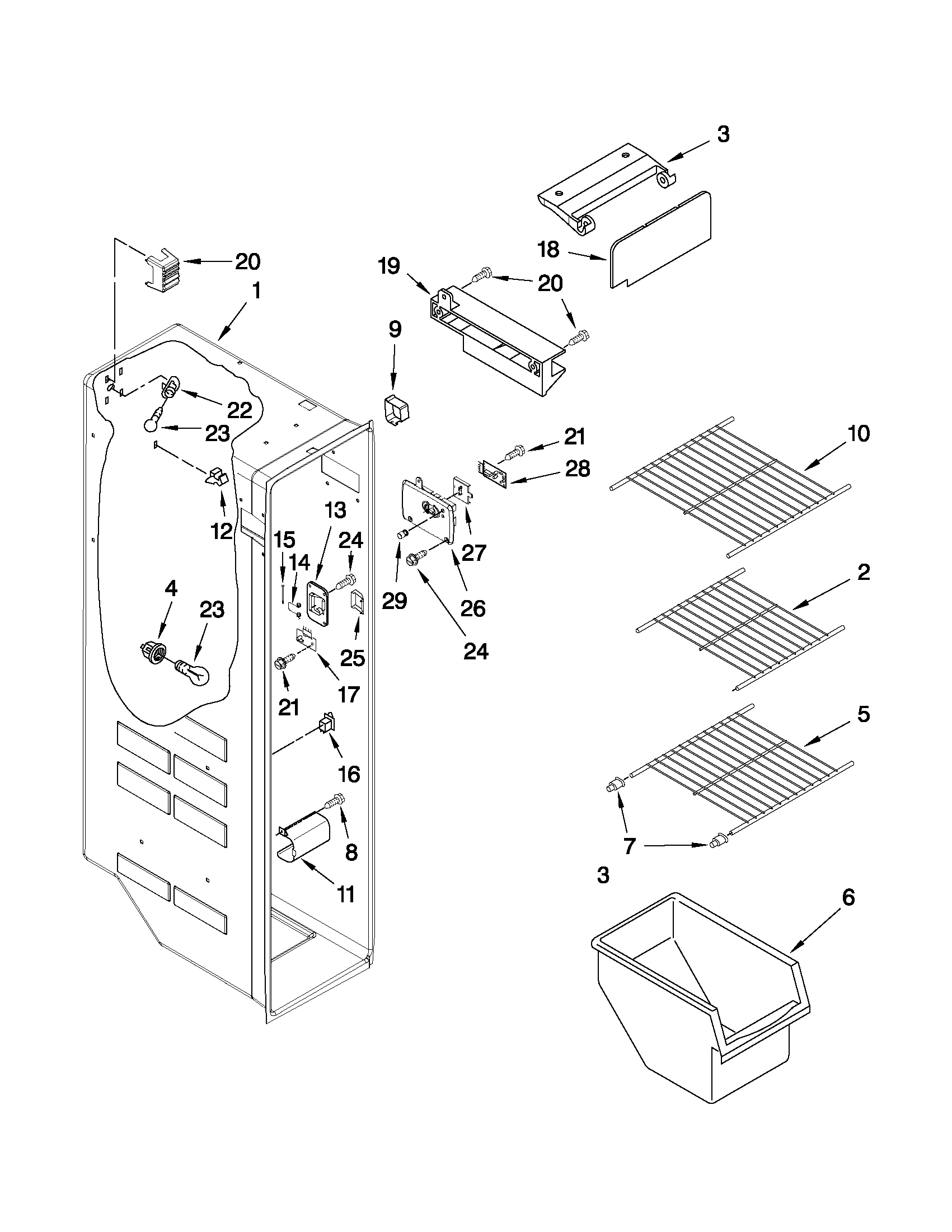 Maytag MSD2550VES03 freezer liner parts diagram