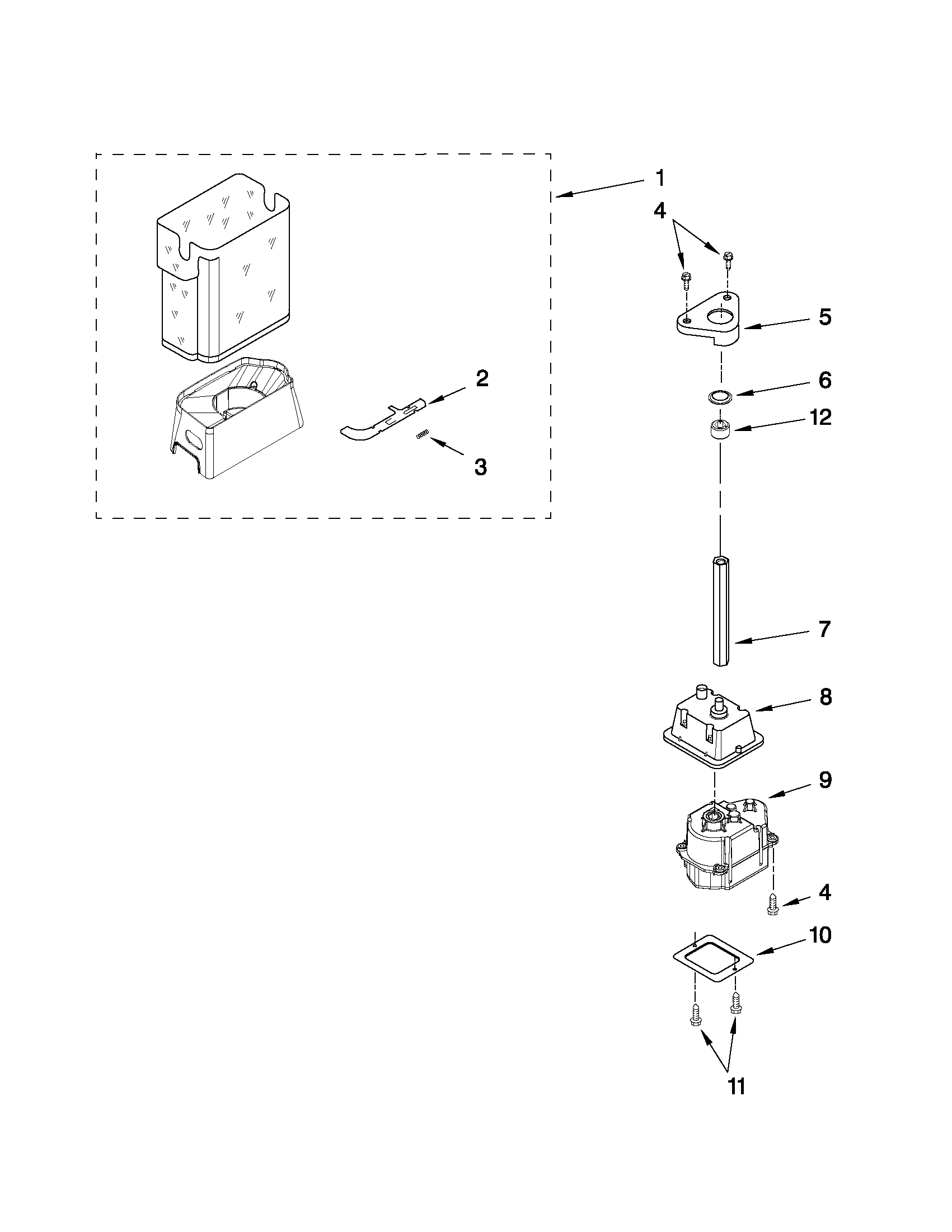 Maytag MSD2550VES03 motor and ice container parts diagram
