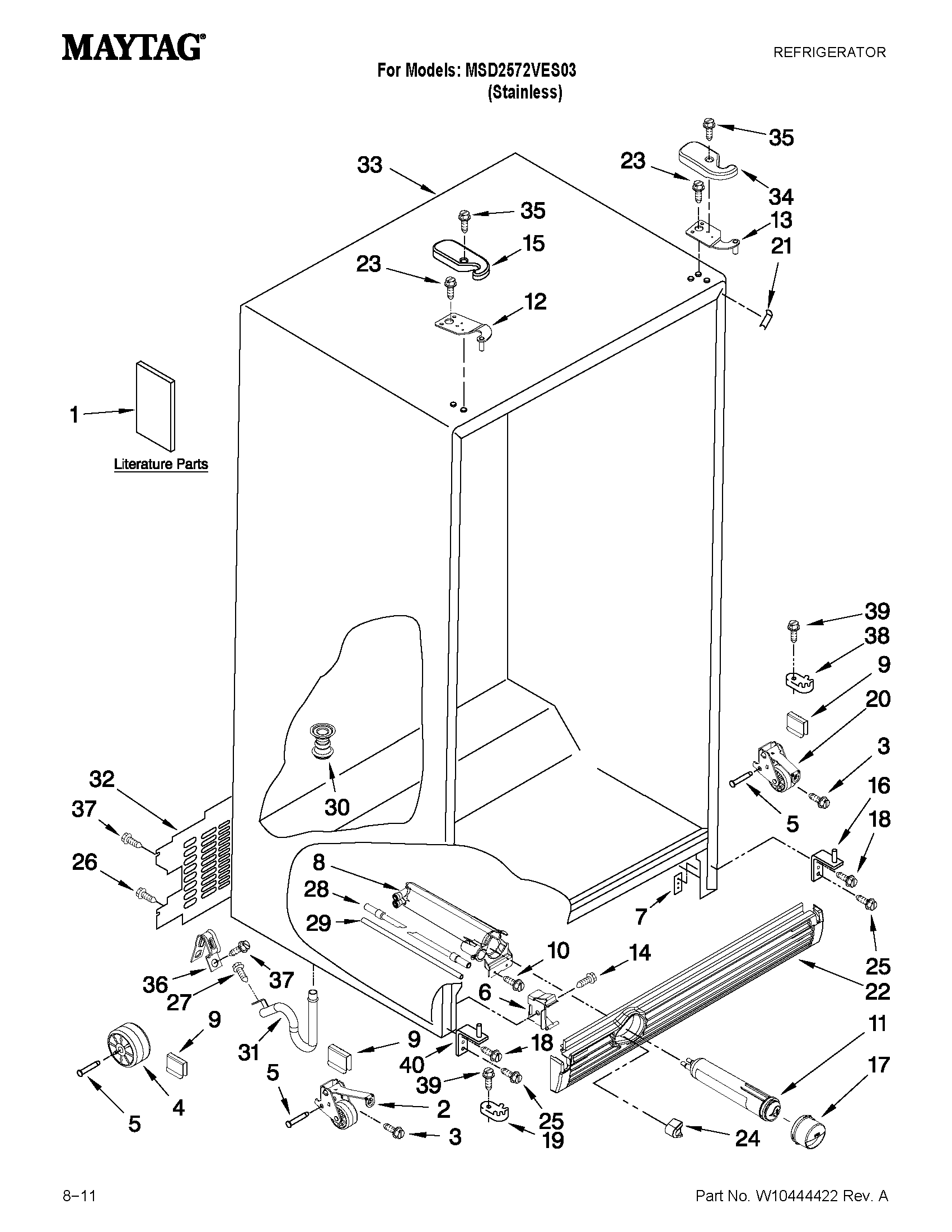 Maytag MSD2572VES03 cabinet parts diagram