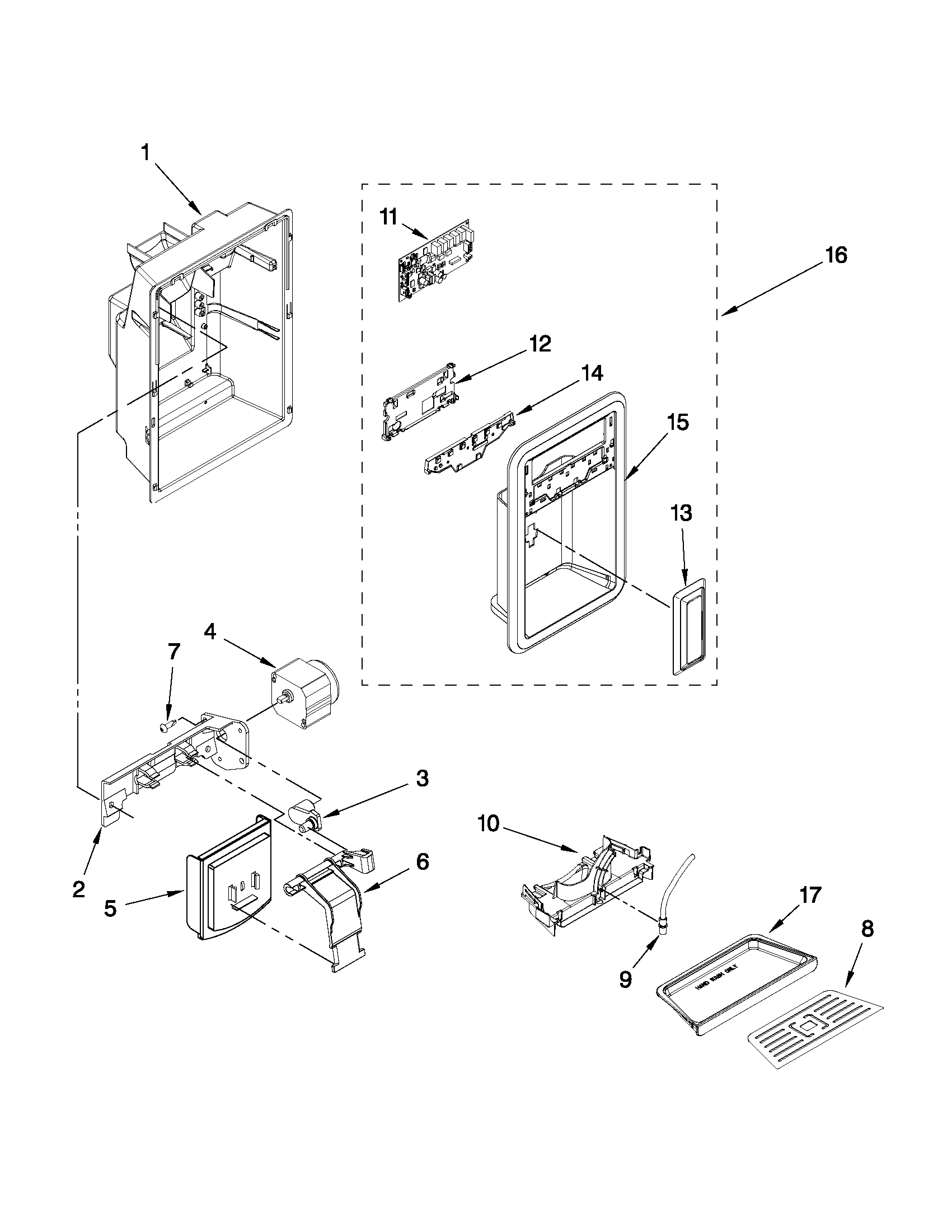 Maytag MSD2574VEM12 dispenser front parts diagram