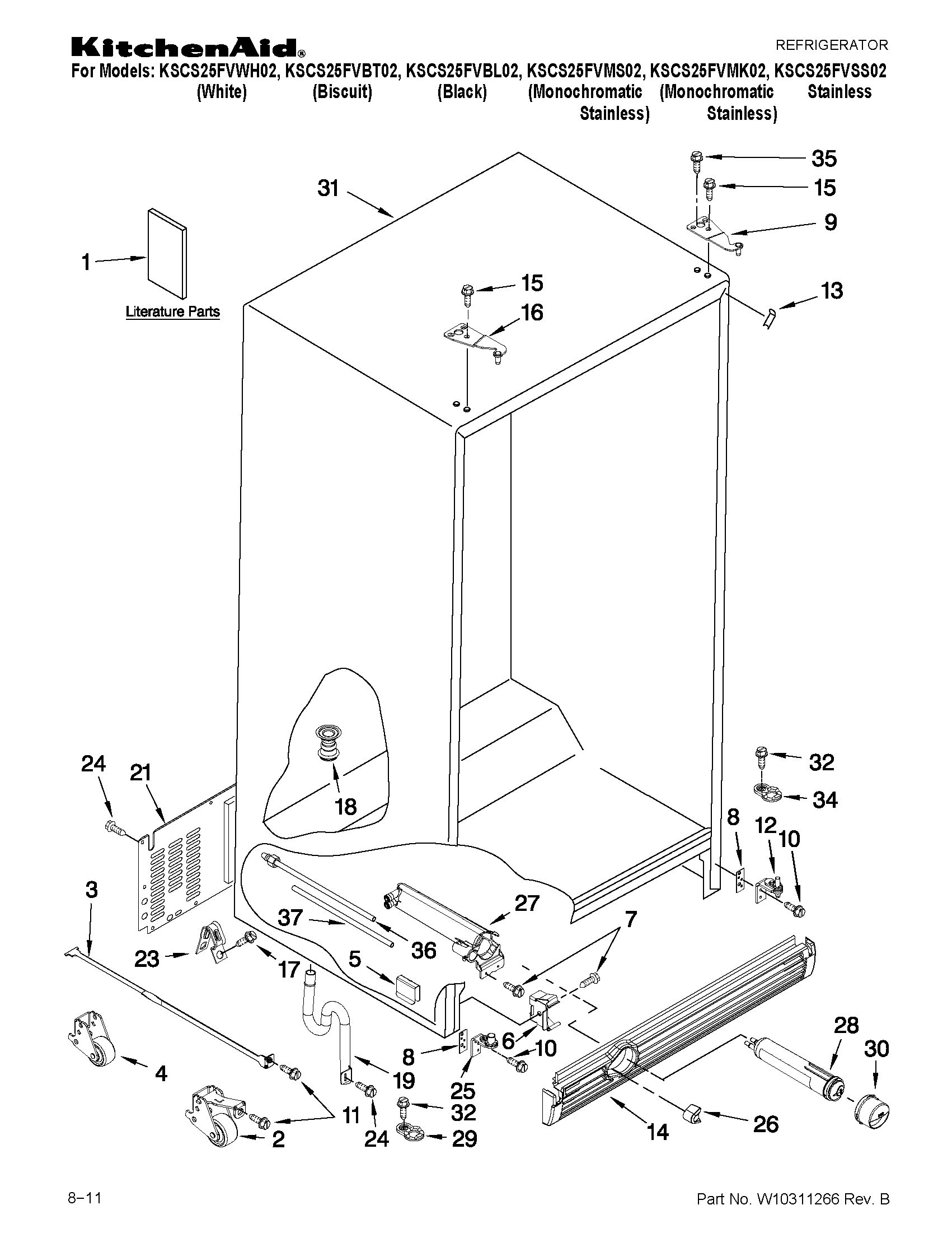 KitchenAid KSCS25FVMS02 cabinet parts diagram