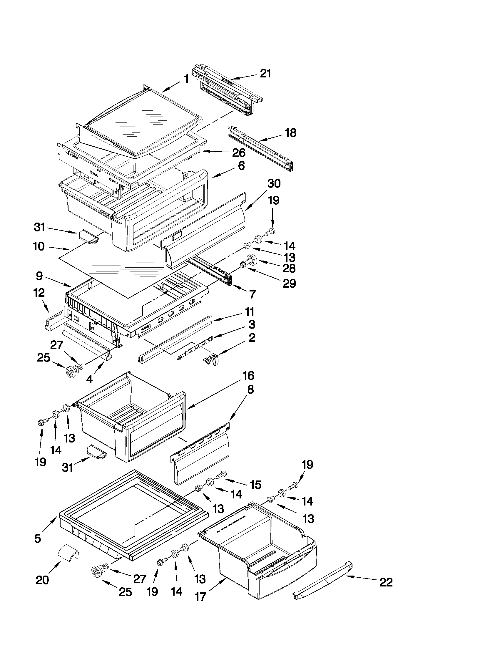 KitchenAid KSCS25FVMS02 refrigerator shelf parts diagram