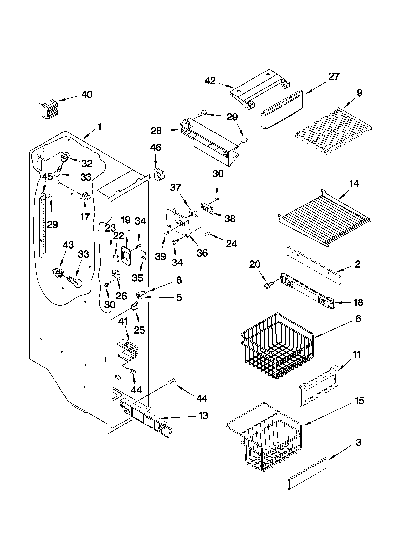 KitchenAid KSCS25FVMS02 freezer liner parts diagram