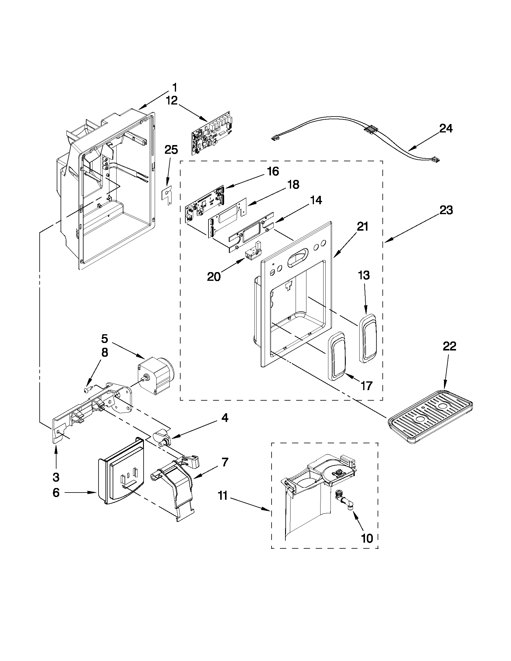 KitchenAid KSCS25FVMS02 dispenser front parts diagram