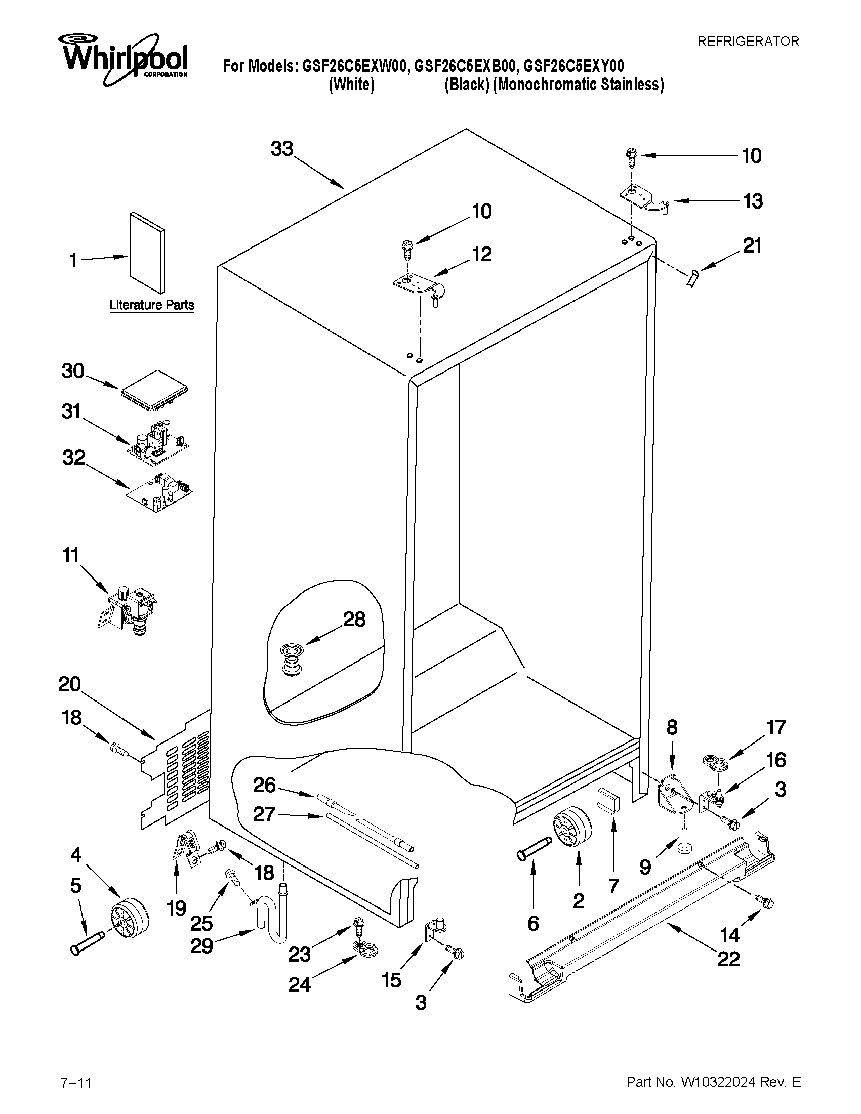 Whirlpool GSF26C5EXB00 cabinet parts diagram