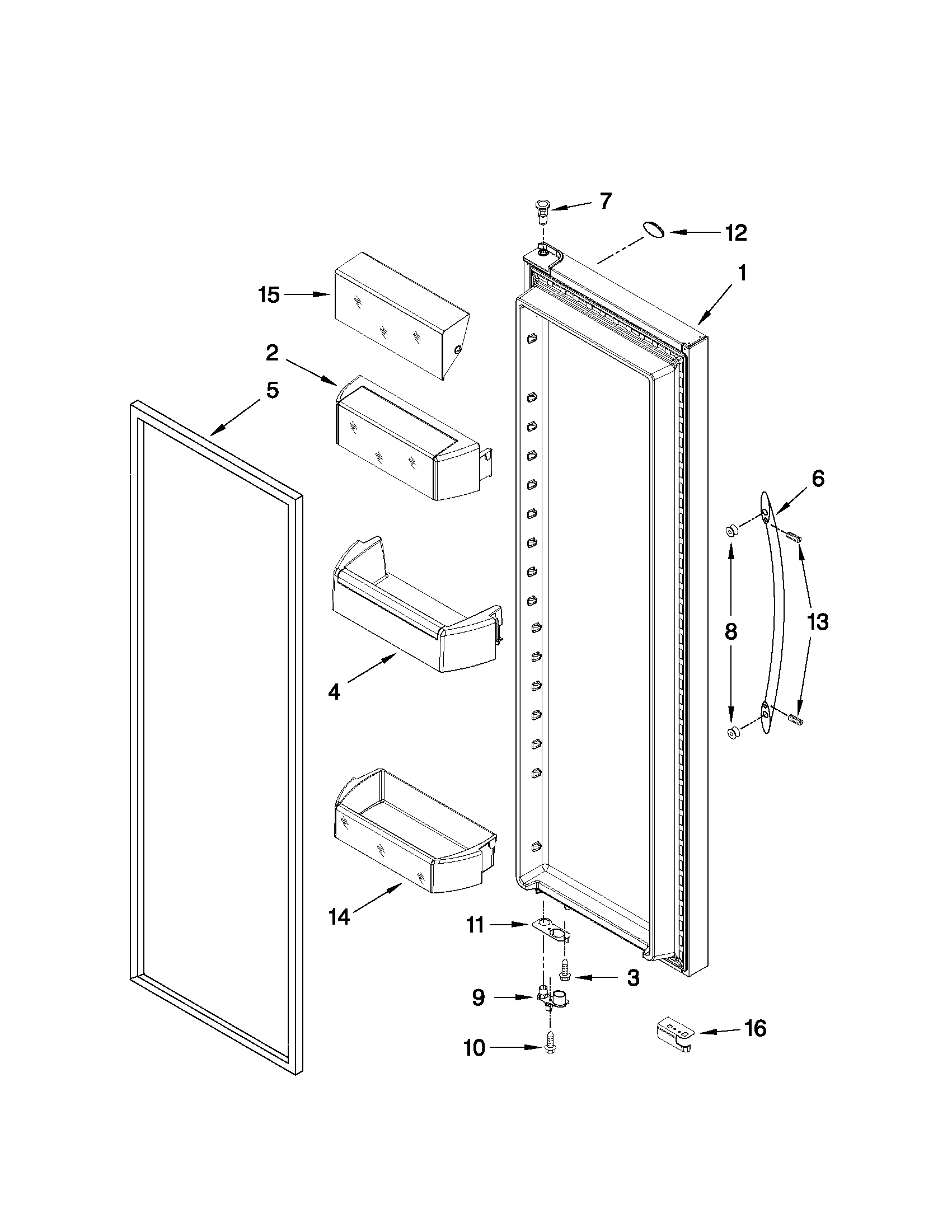 Whirlpool GSF26C5EXB00 refrigerator door parts diagram