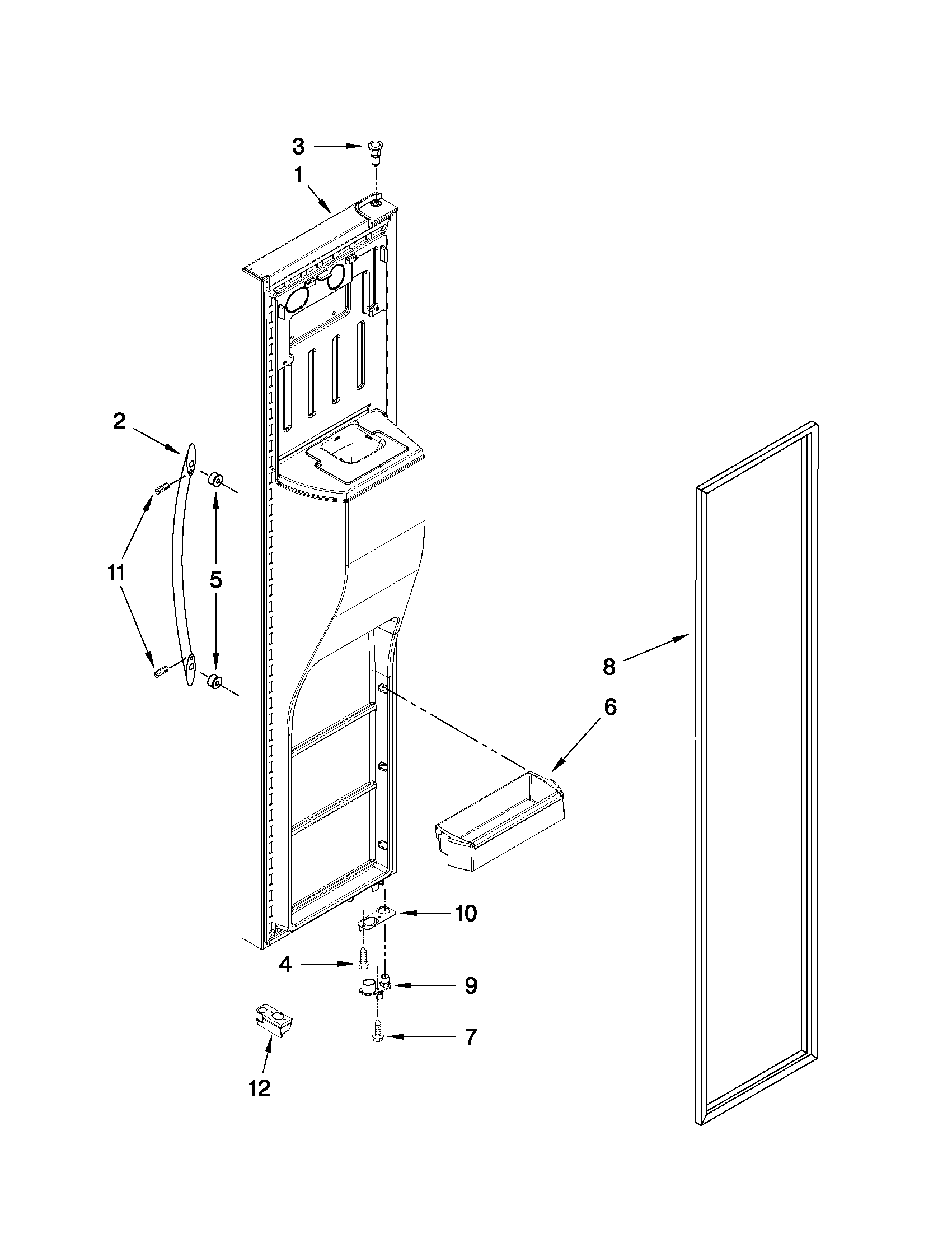 Whirlpool GSF26C5EXB00 freezer door parts diagram