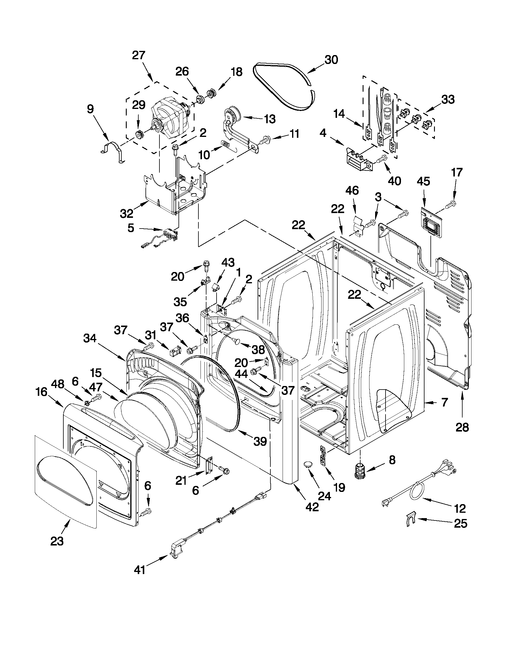 Whirlpool YWED8600YW0 cabinet parts diagram
