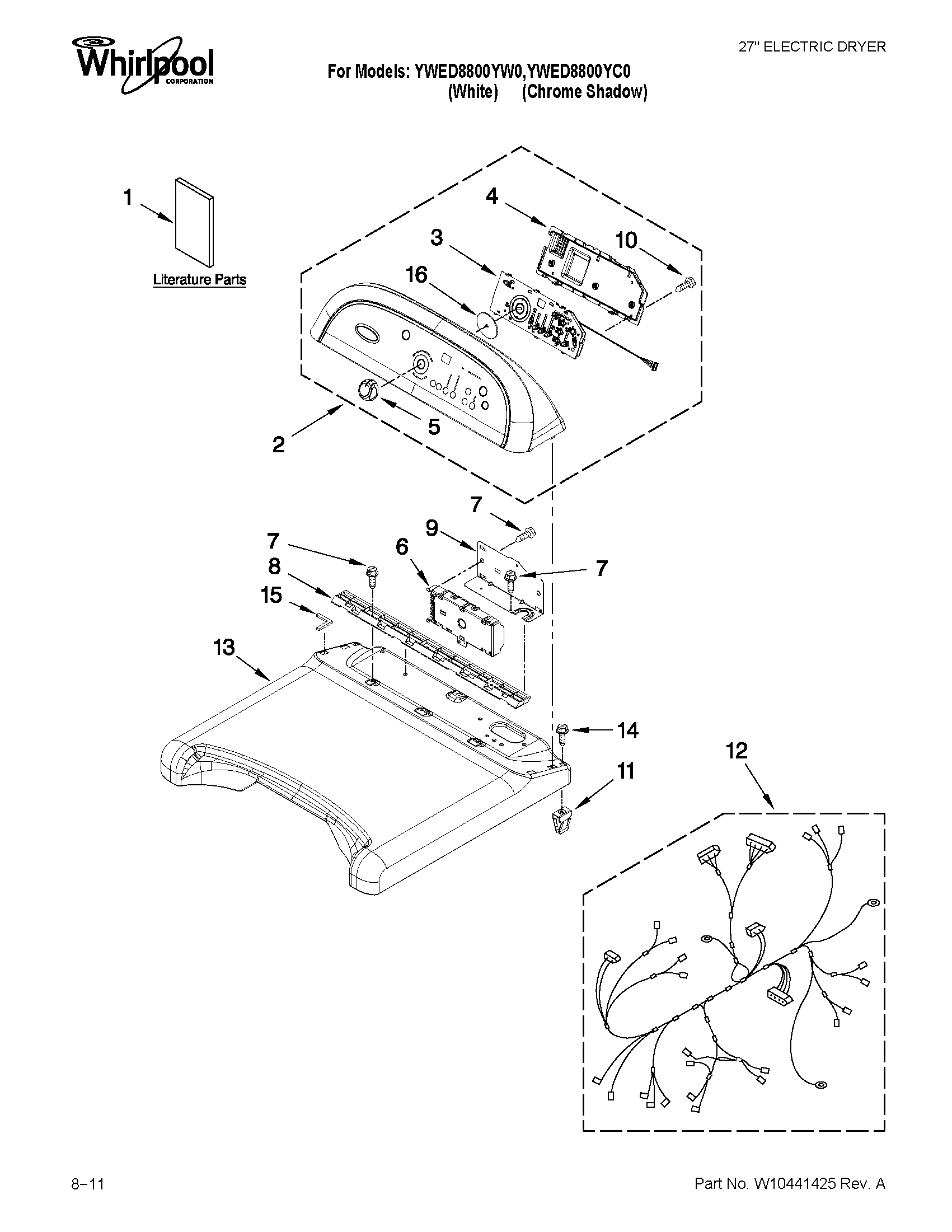 Whirlpool YWED8800YW0 top and console parts diagram