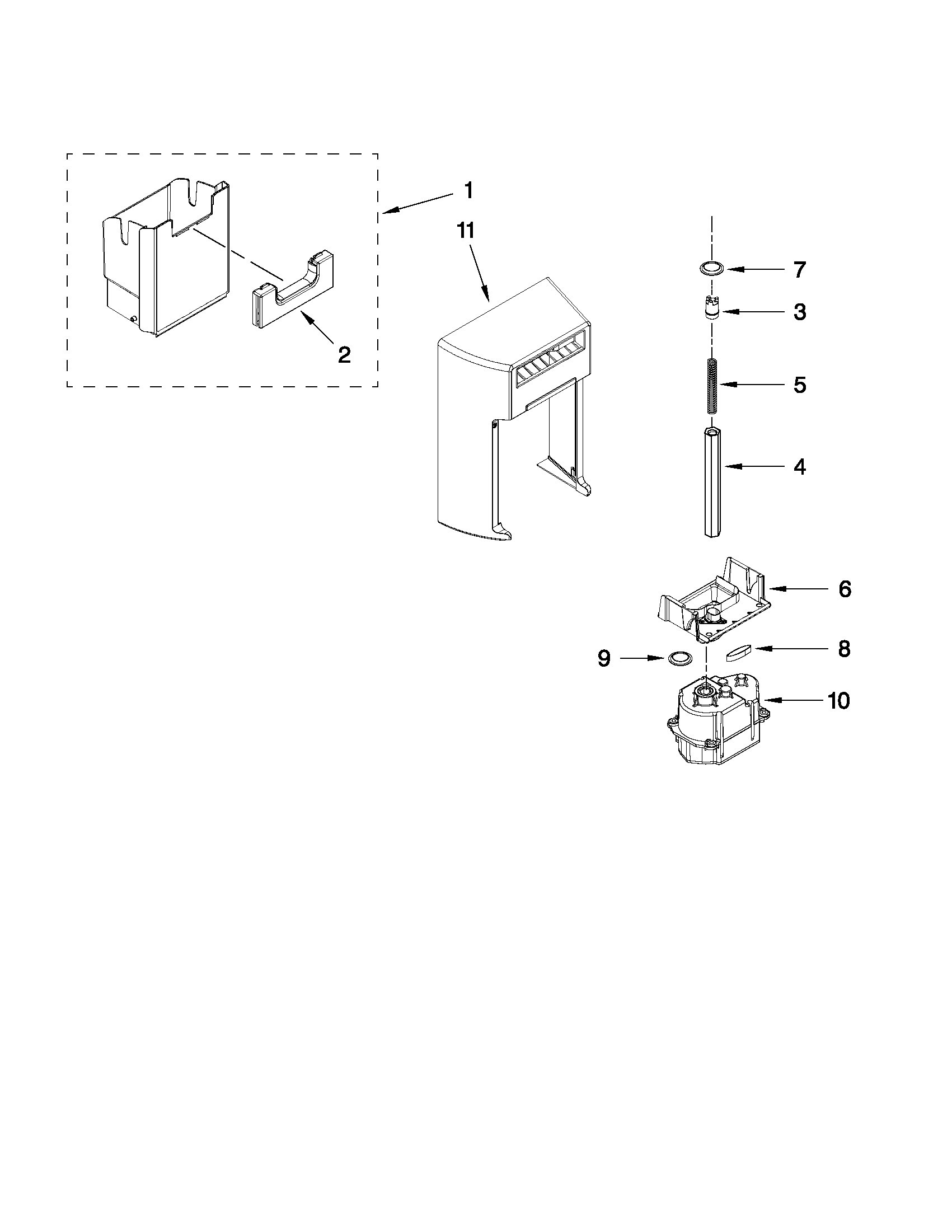 Whirlpool GSF26C4EXY03 motor and ice container parts diagram