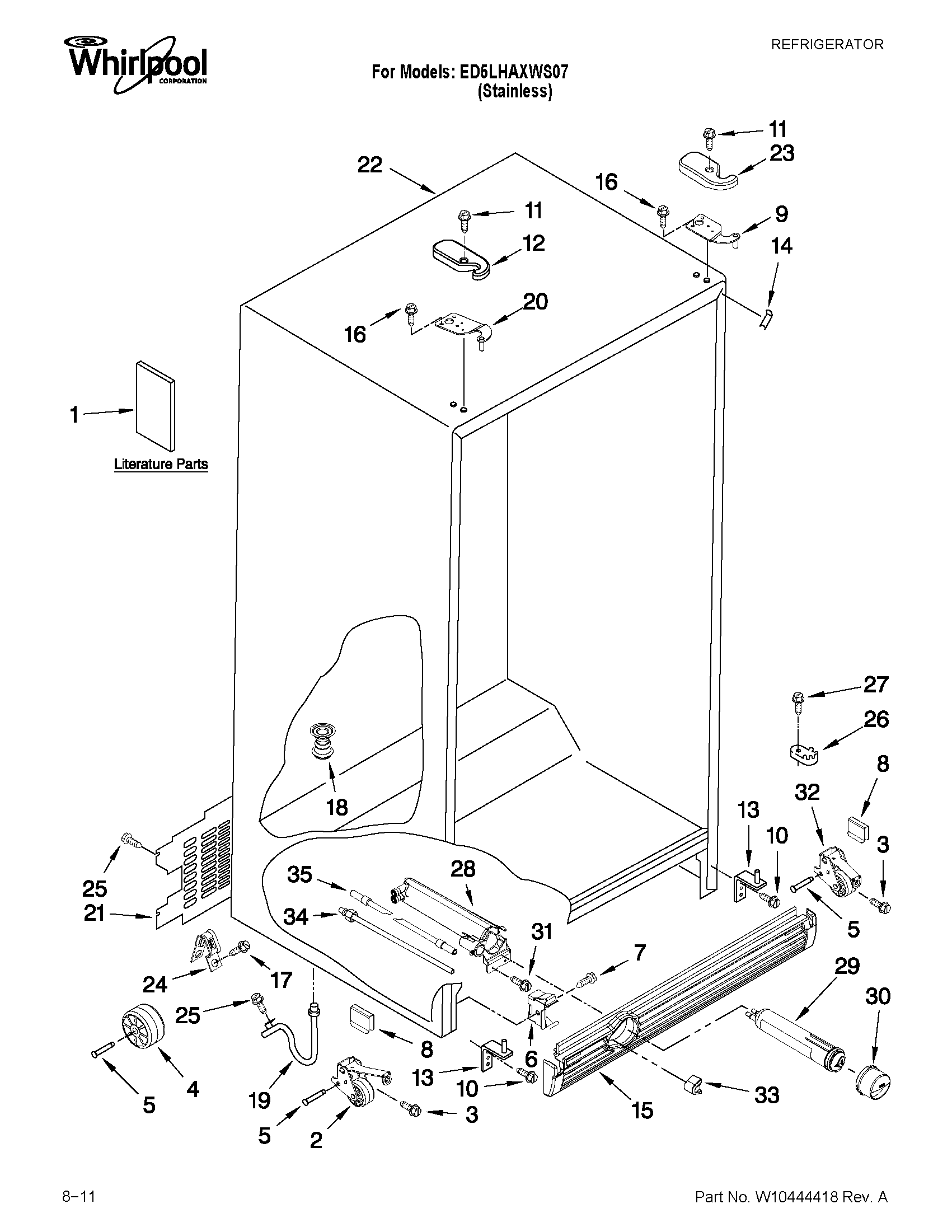 Whirlpool ED5LHAXWS07 cabinet parts diagram