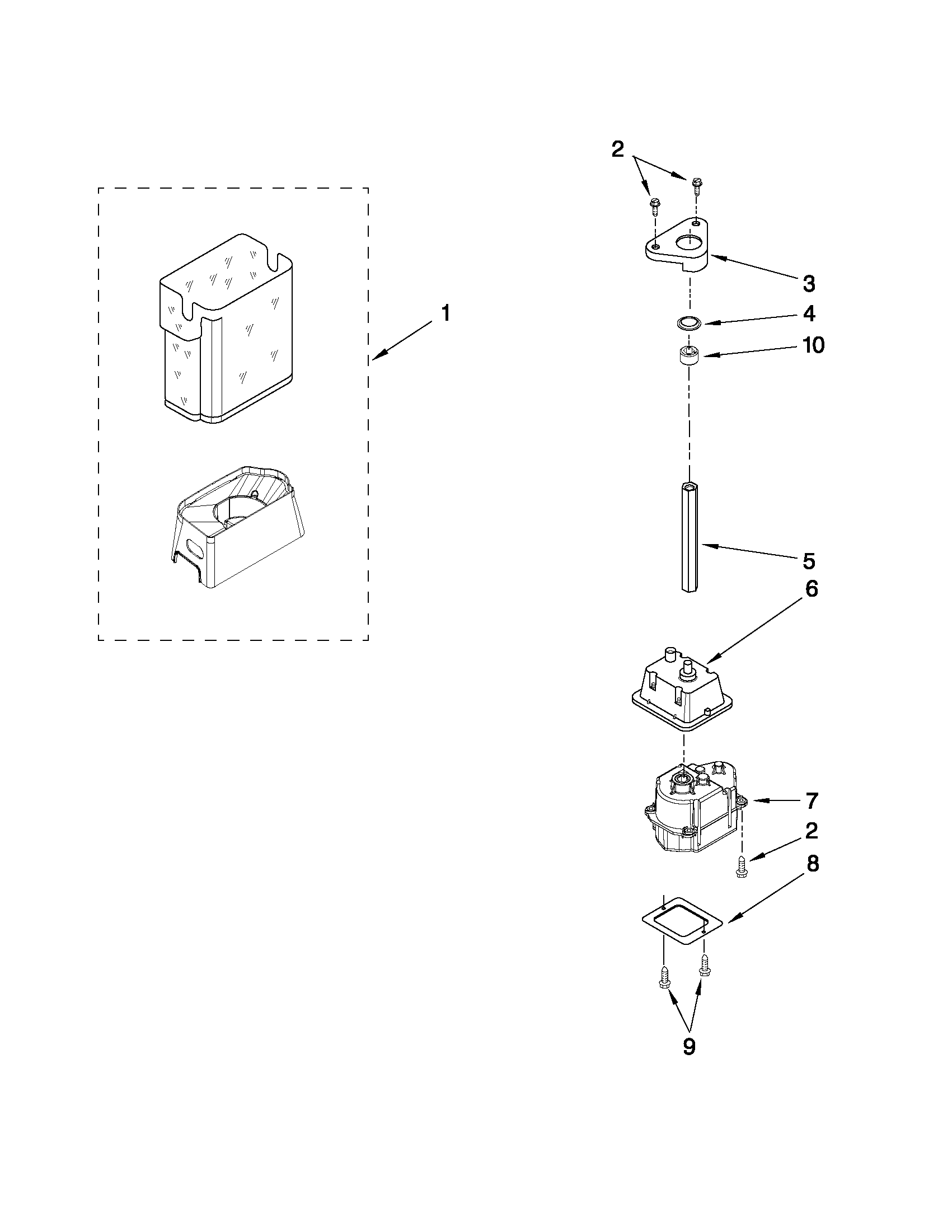 Whirlpool ED5LHAXWS07 motor and ice container parts diagram