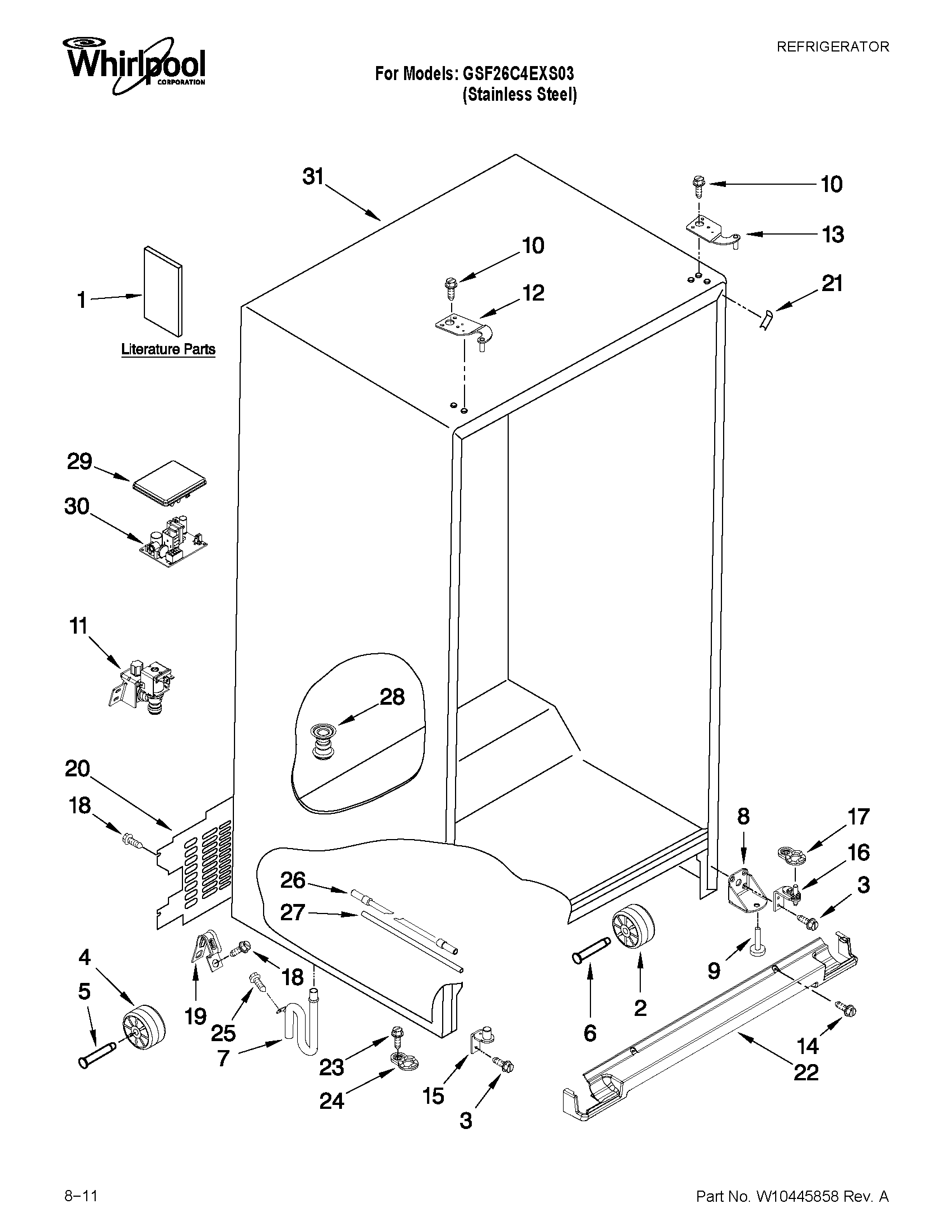 Whirlpool GSF26C4EXS03 cabinet parts diagram