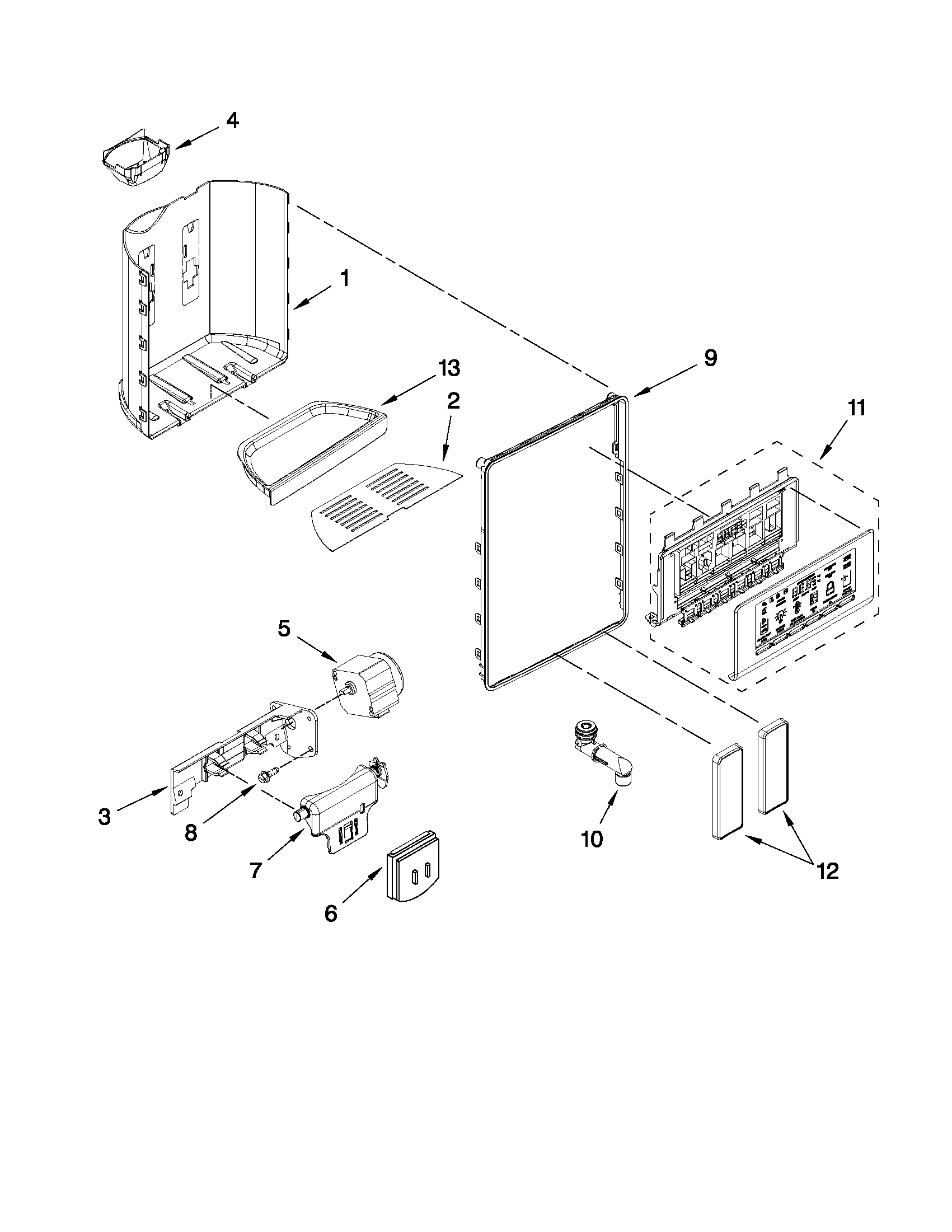 Whirlpool GSF26C4EXS03 dispenser front parts diagram
