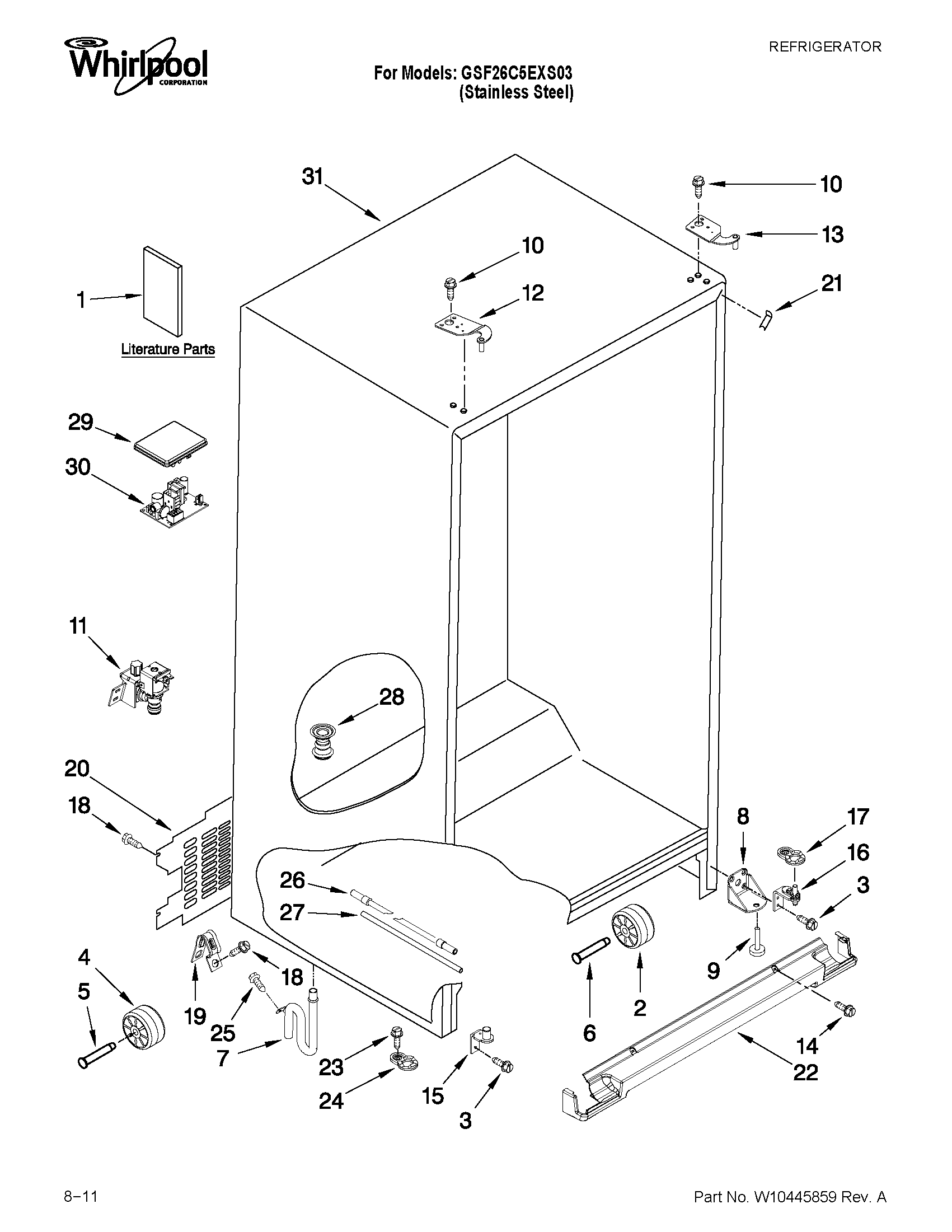Whirlpool GSF26C5EXS03 cabinet parts diagram