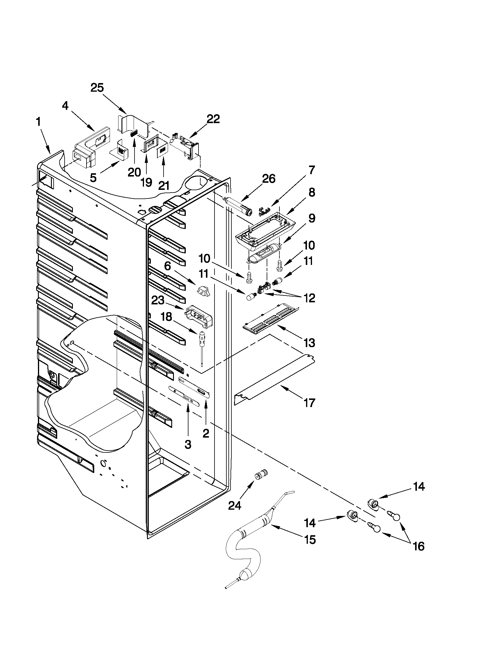 Whirlpool GSF26C5EXS03 refrigerator liner parts diagram