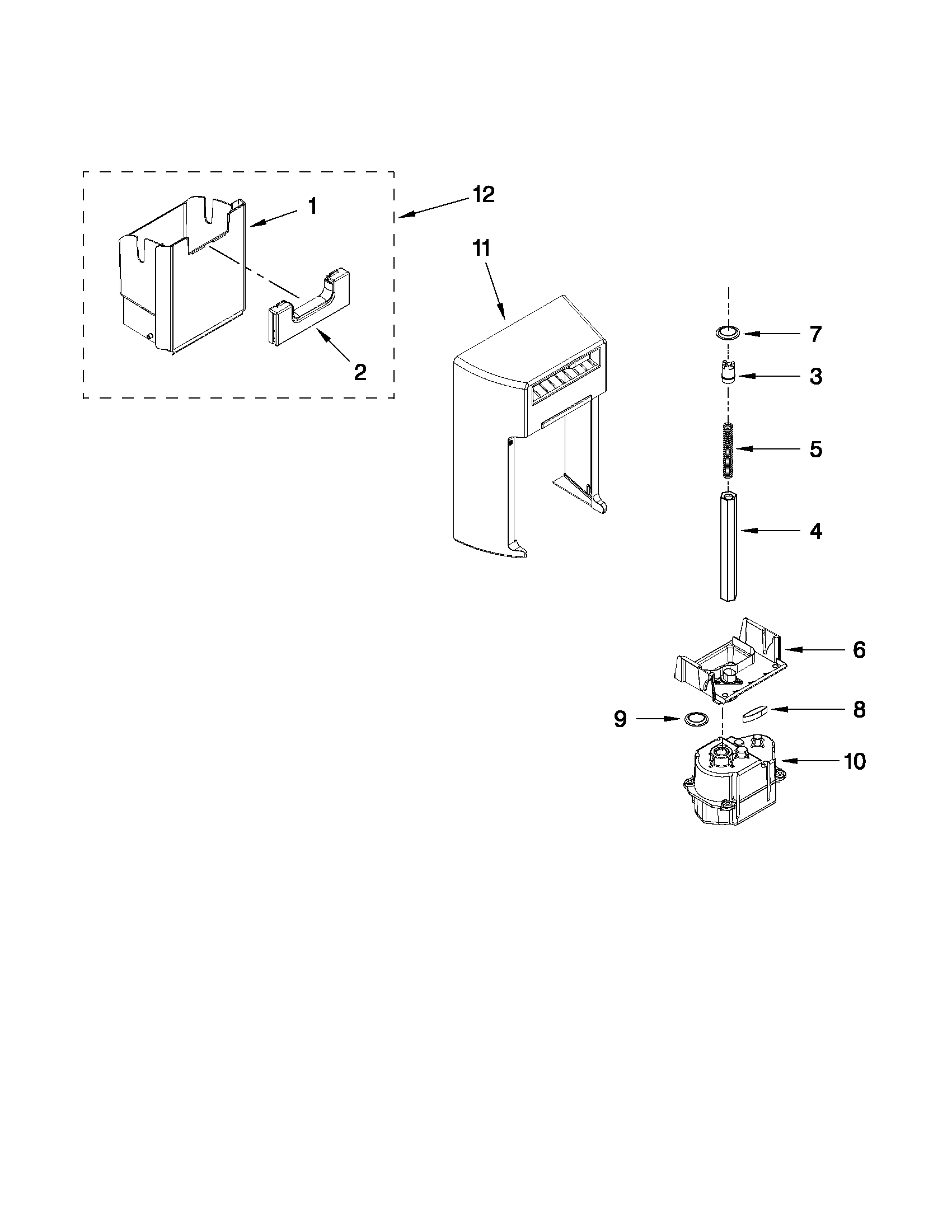 Whirlpool GSF26C5EXS03 motor and ice container parts diagram