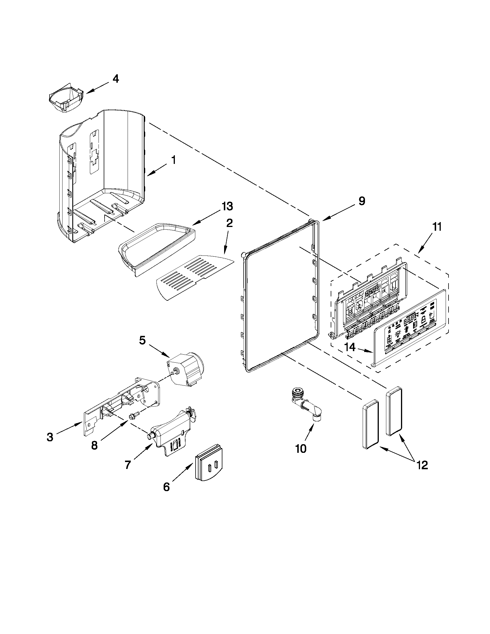 Whirlpool GSF26C5EXS03 dispenser front parts diagram