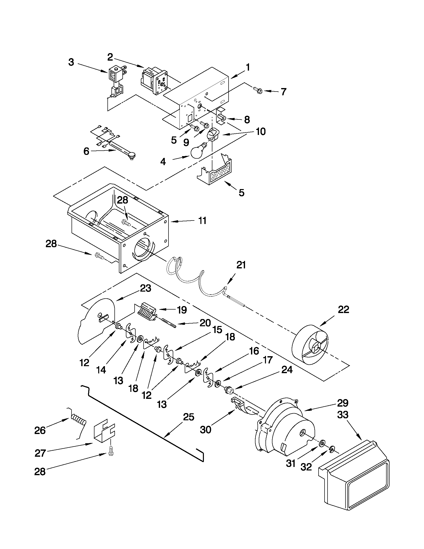 Ikea ID5HHEXVS05 motor and ice container parts diagram