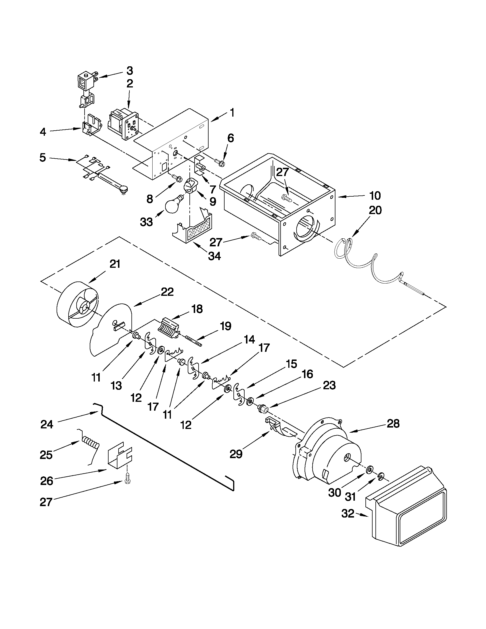 Crosley CS22CFXTS05 motor and ice container parts diagram