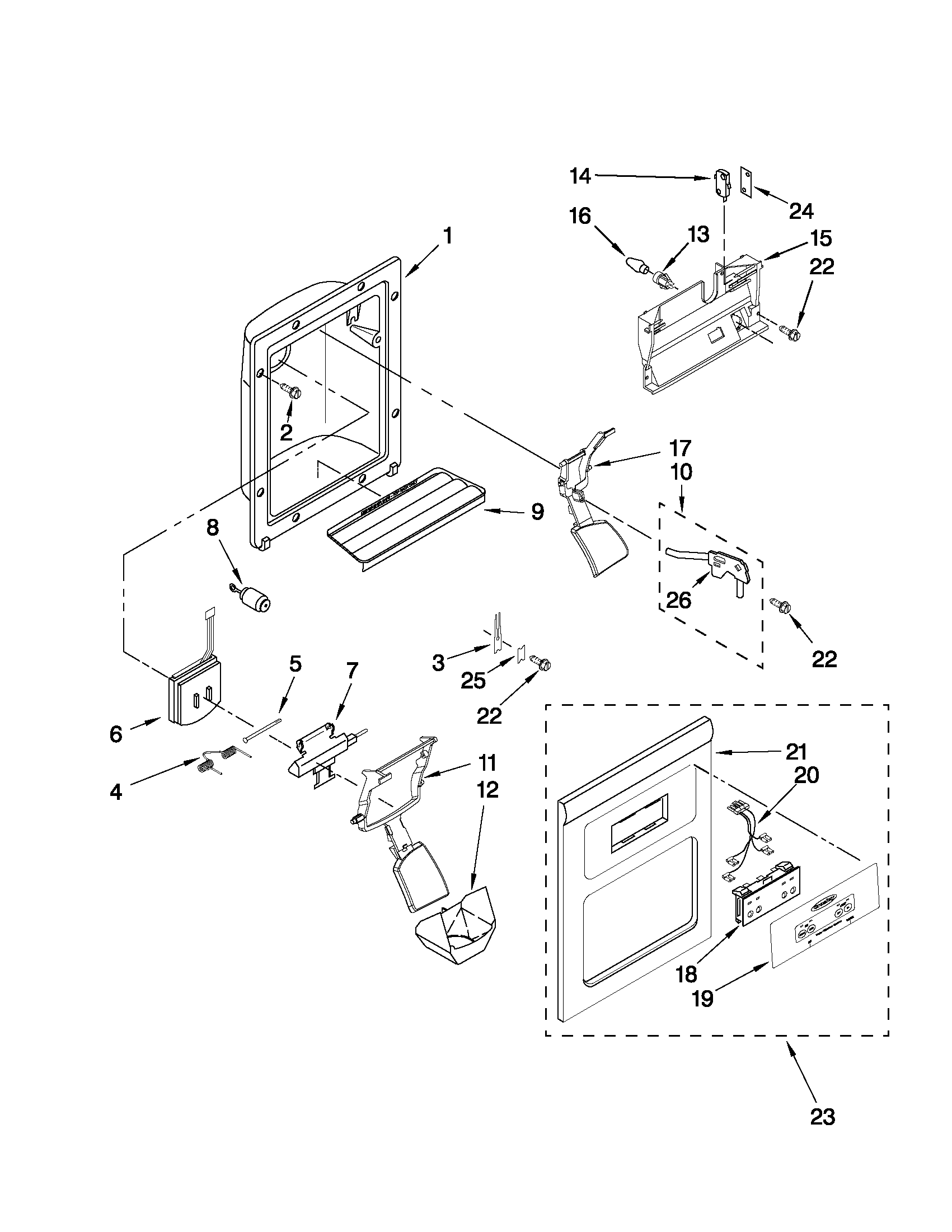 Crosley CS22CFXTS05 dispenser front parts diagram