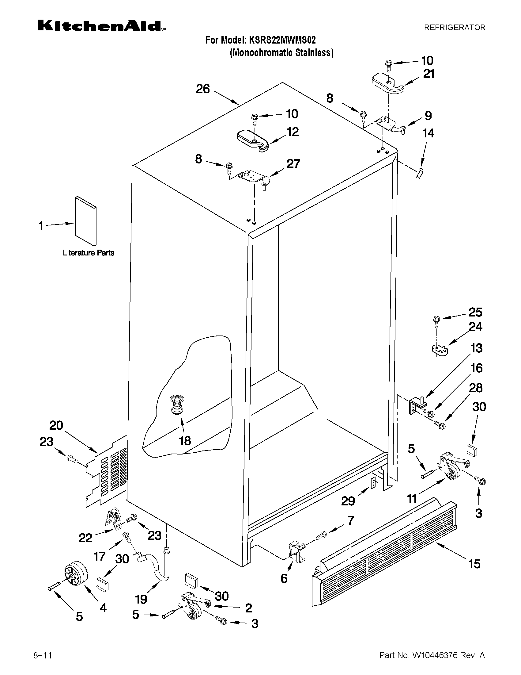 KitchenAid KSRS22MWMS02 cabinet parts diagram