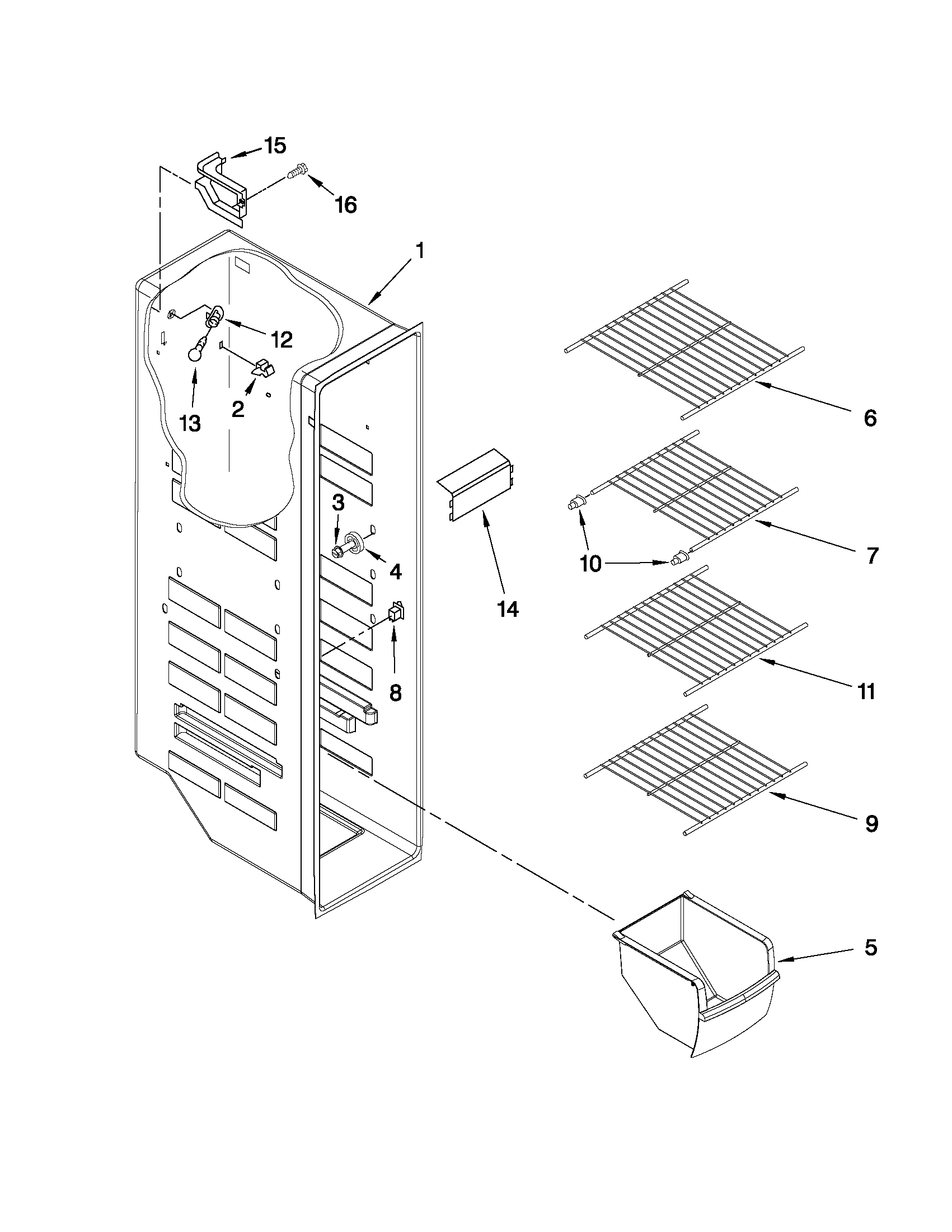 KitchenAid KSRS22MWMS02 freezer liner parts diagram