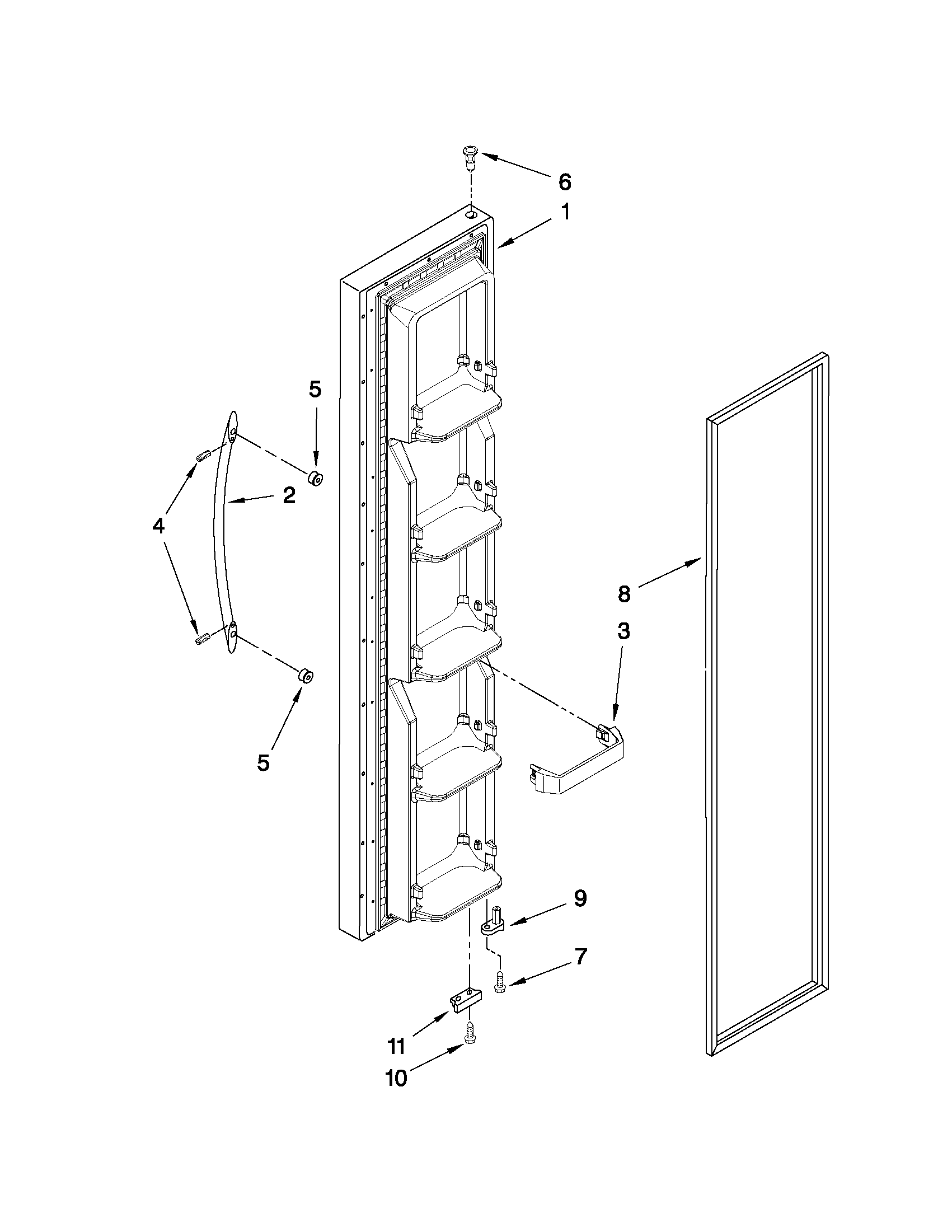 KitchenAid KSRS22MWMS02 freezer door parts diagram