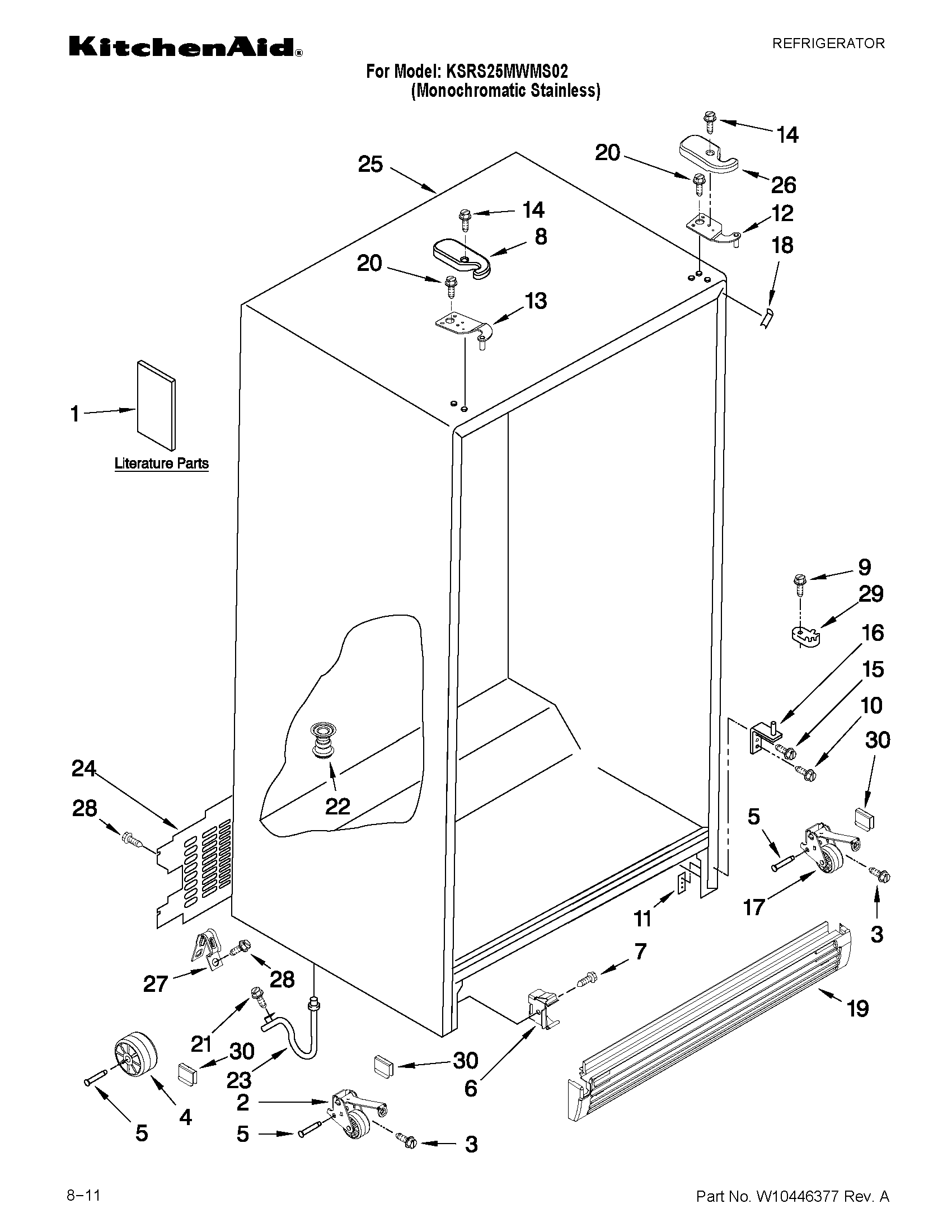 KitchenAid KSRS25MWMS02 cabinet parts diagram