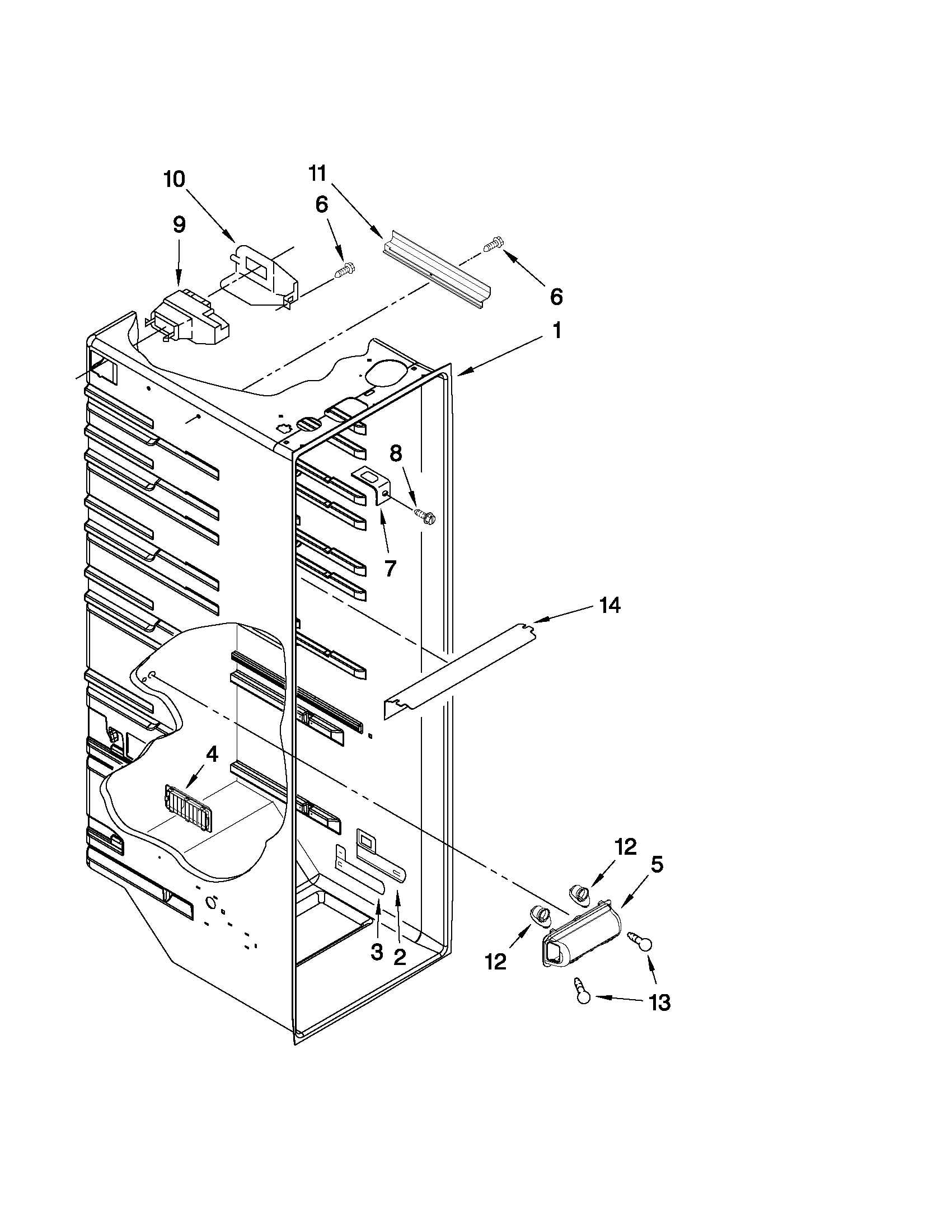 KitchenAid KSRS25MWMS02 refrigerator liner parts diagram