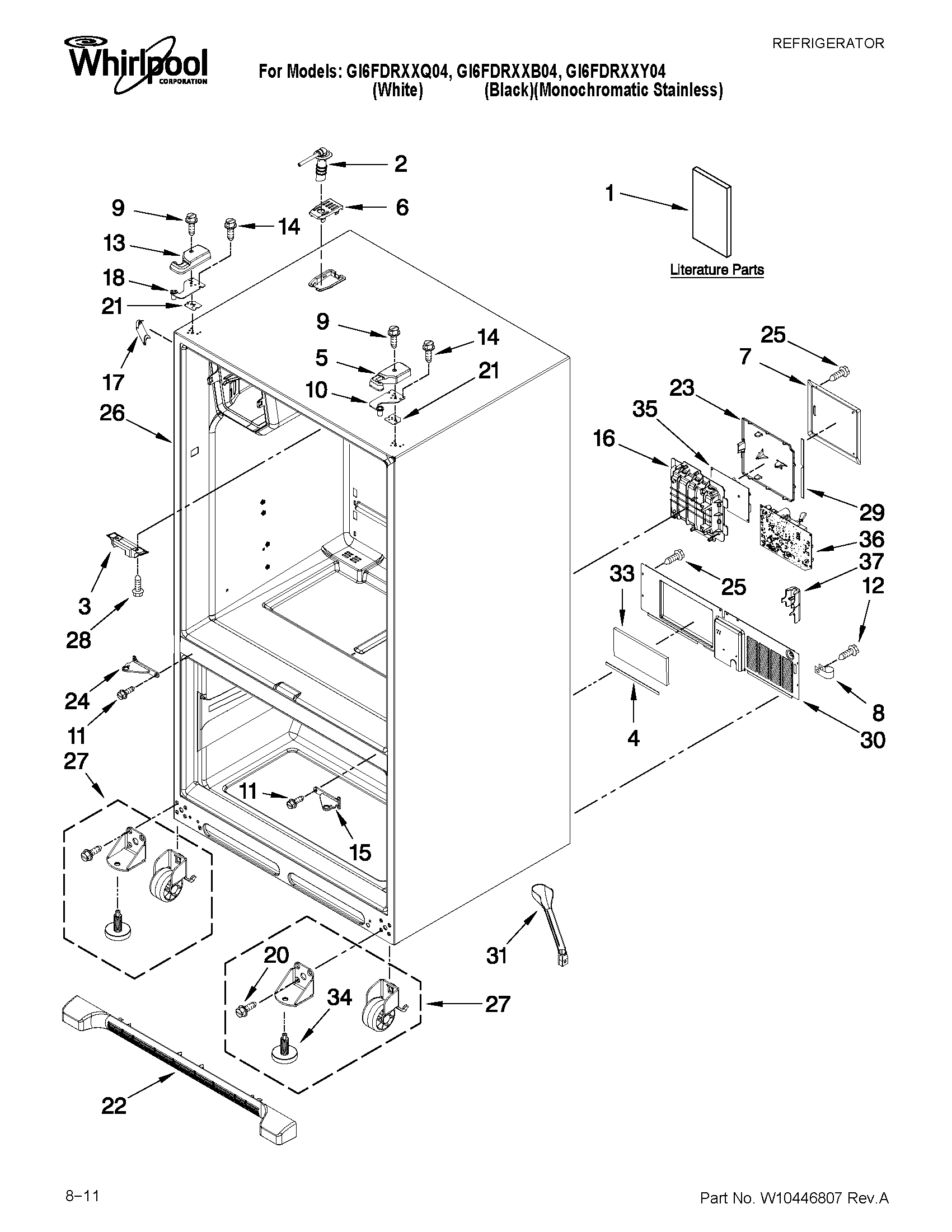 Whirlpool GI6FDRXXY04 cabinet parts diagram