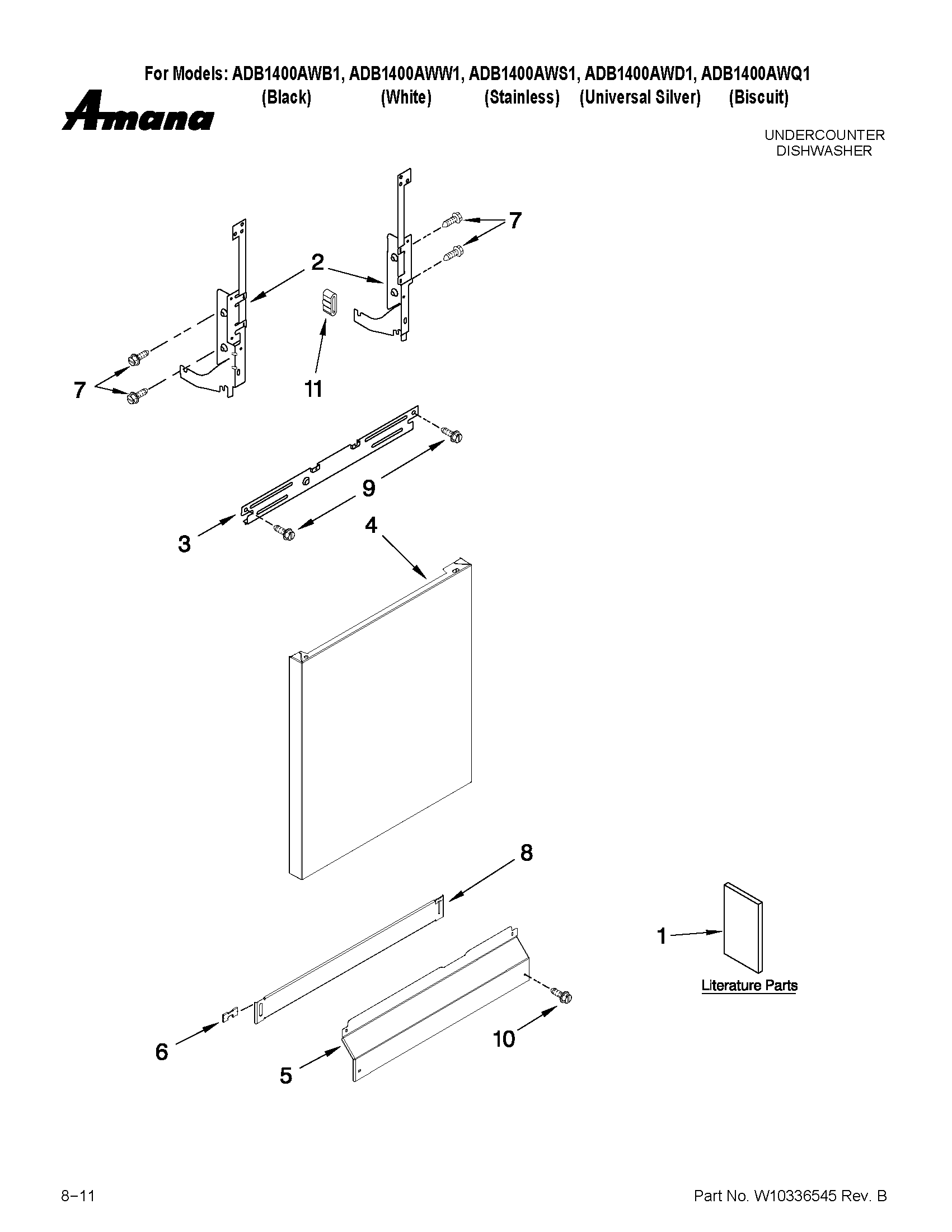 Amana ADB1400AWB1 door and panel parts diagram