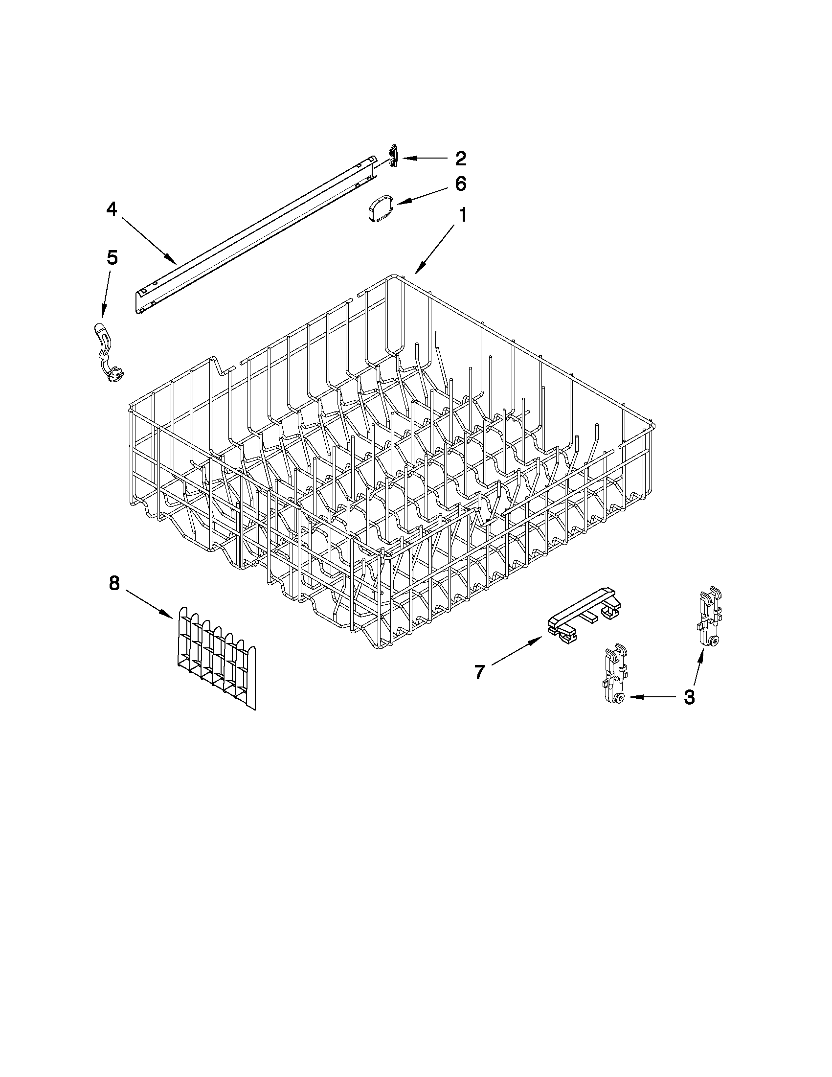 Amana ADB1400AWB1 upper rack and track parts diagram
